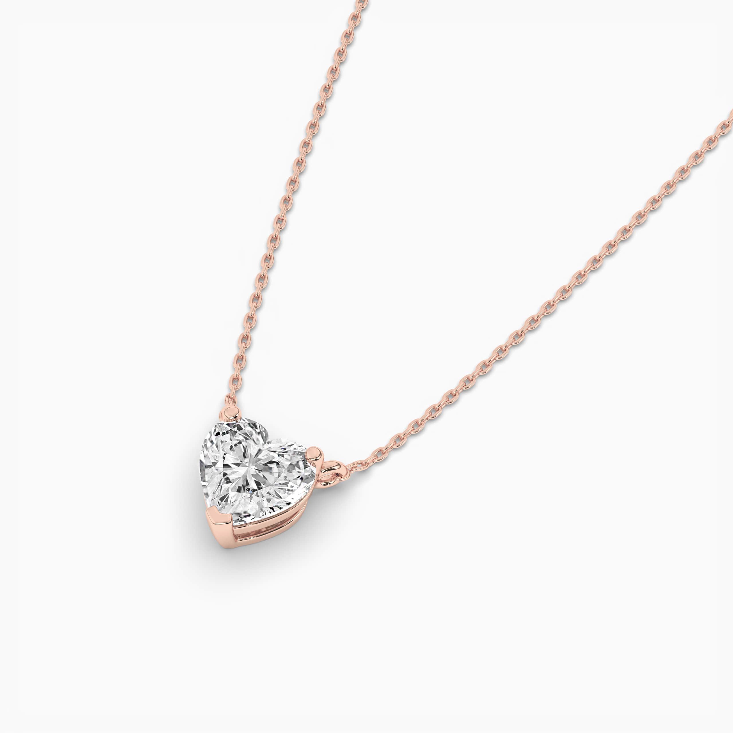 Heart Shape Diamond Solitaire Necklace In Rose Gold