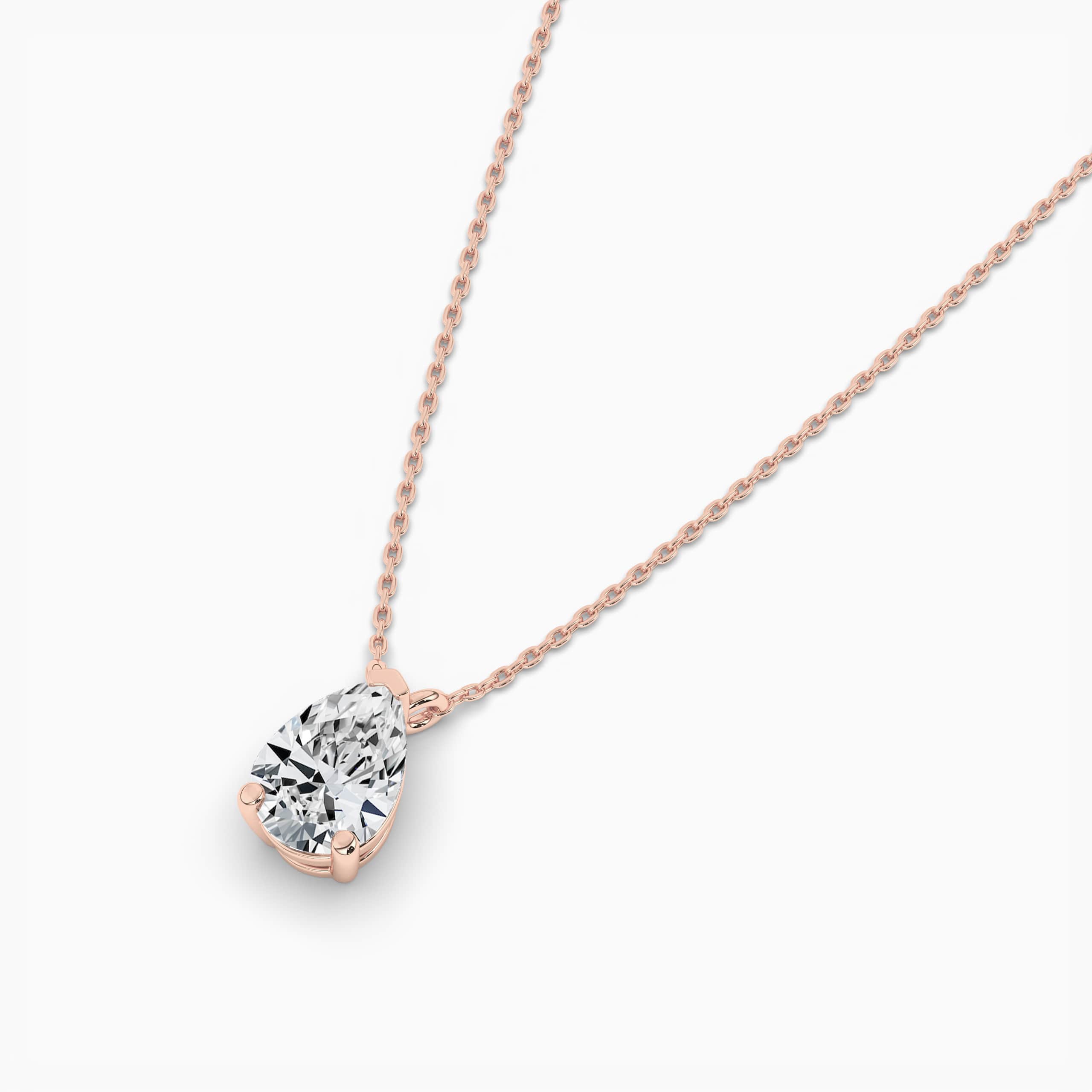  Solitaire Pear Diamond Necklace in Rose Gold