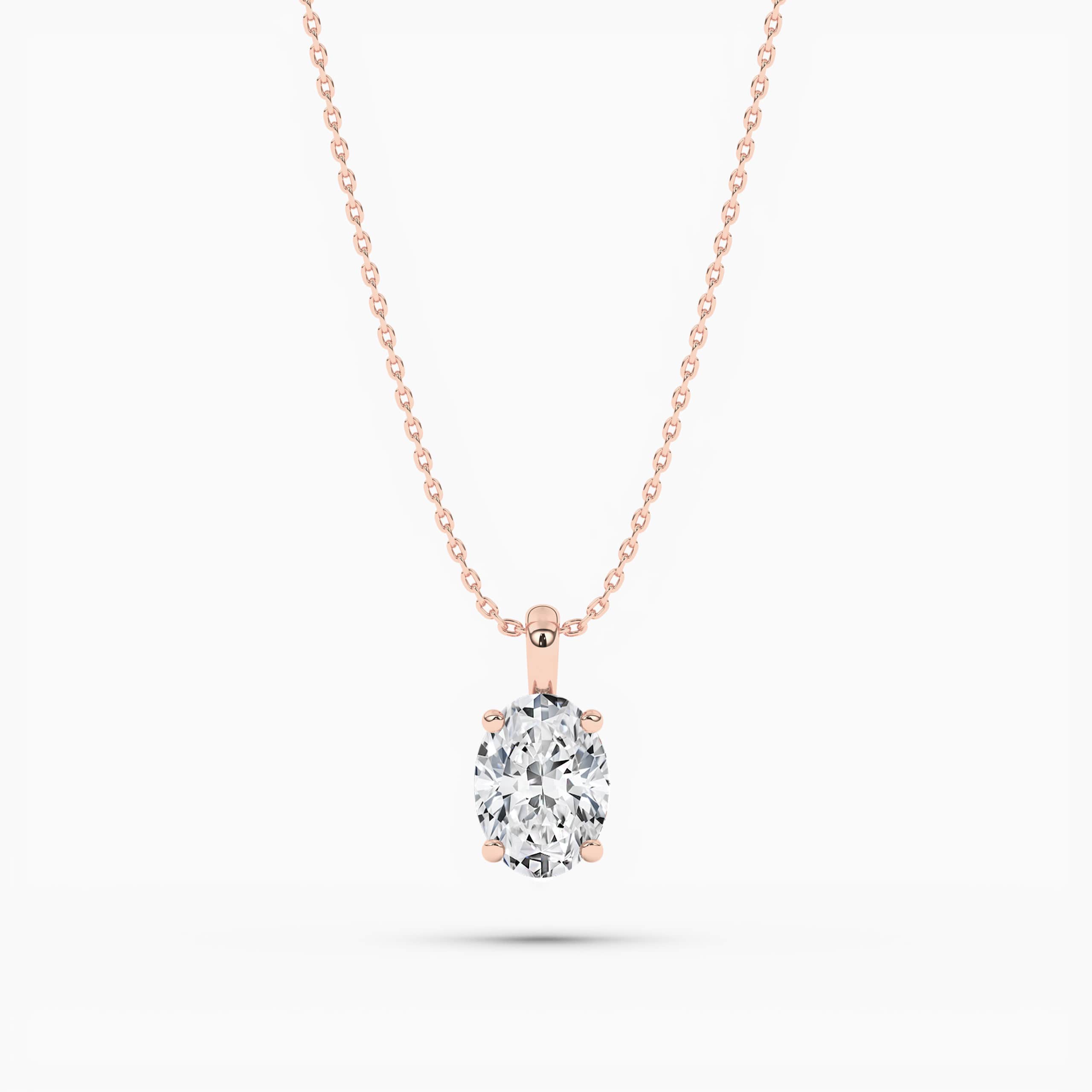 Oval Pendant Necklace Lab Diamond Pendant Necklace Rose  Gold