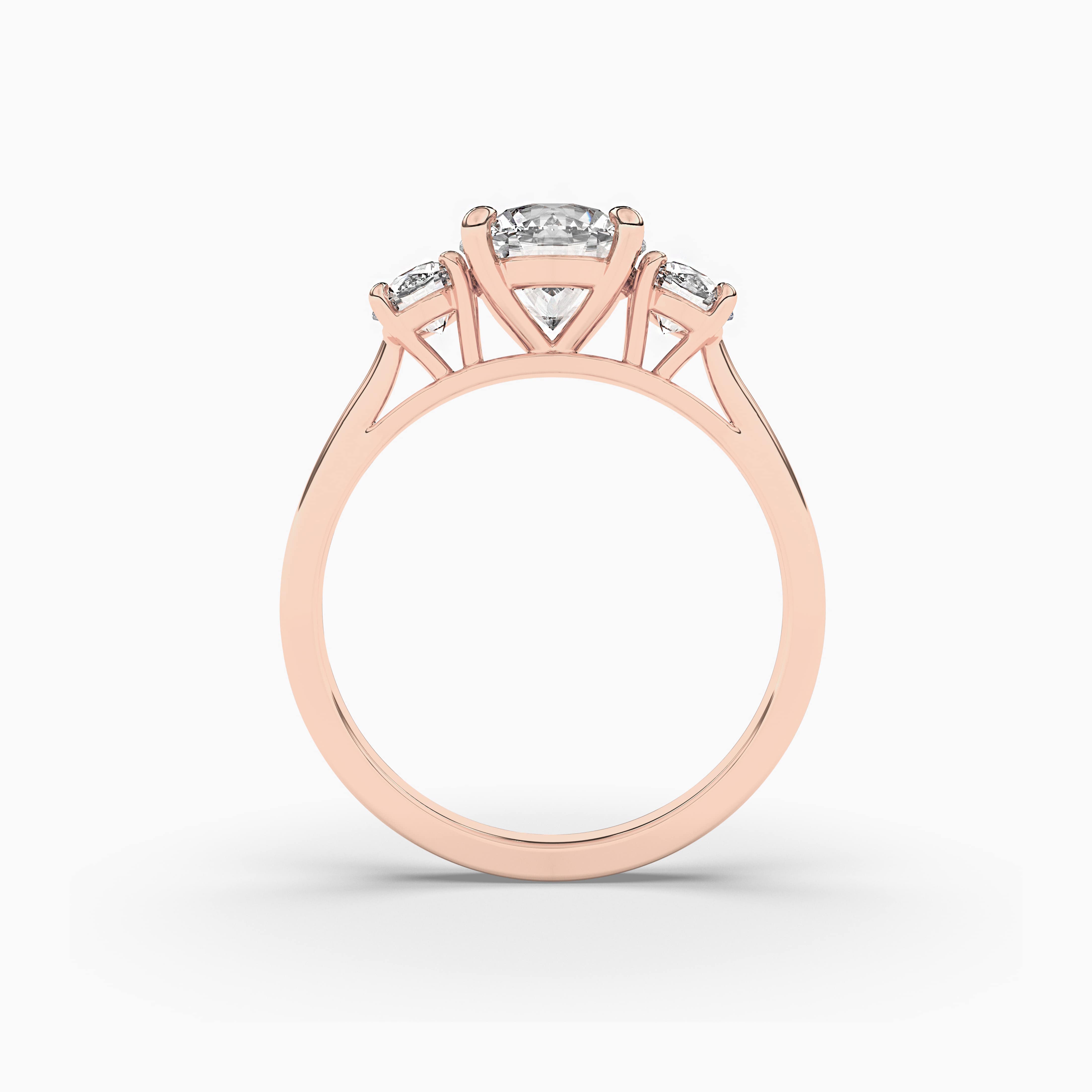 Three Stone Round Diamond Ring Rose Gold