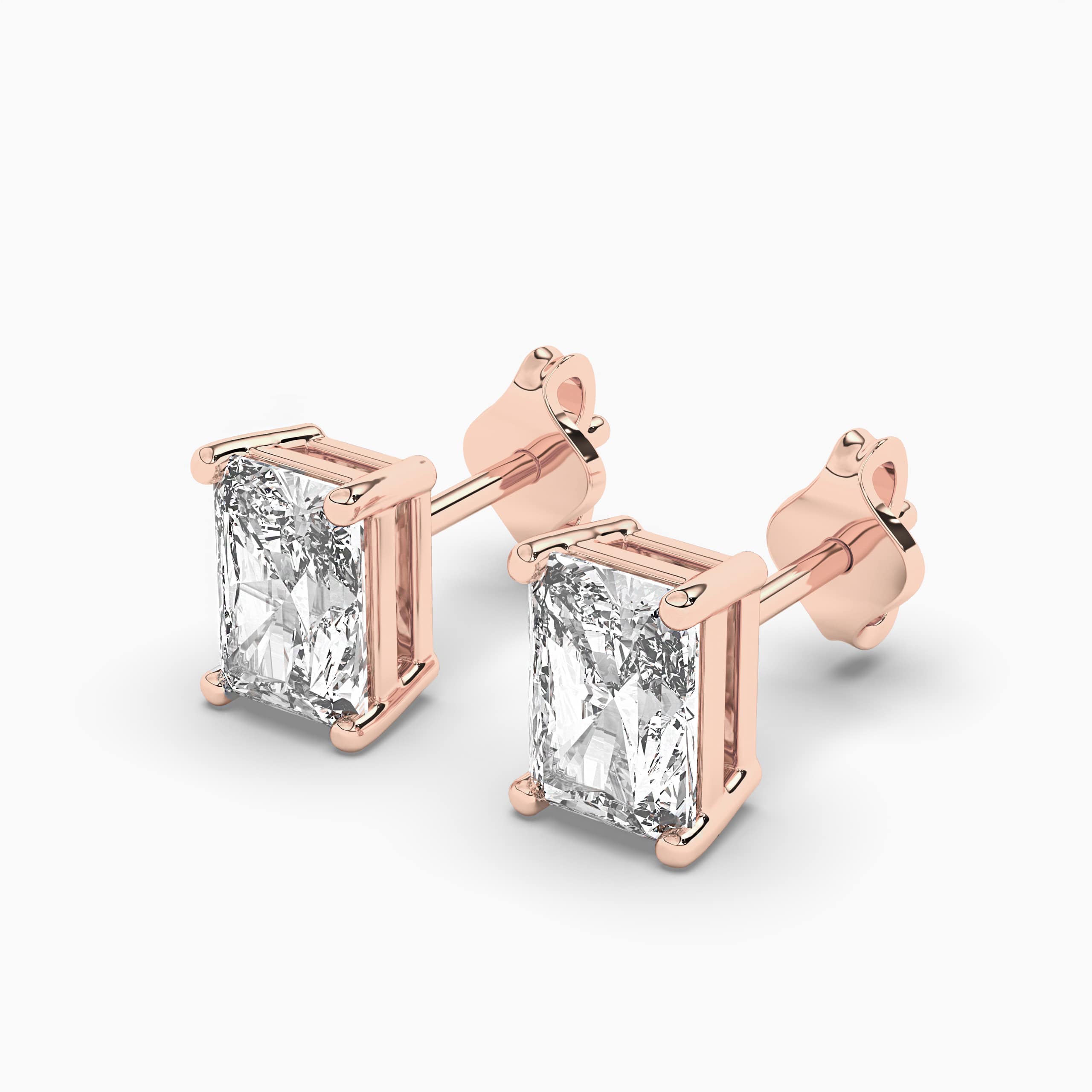 Radiant Diamond Stud Earrings In Rose Gold
