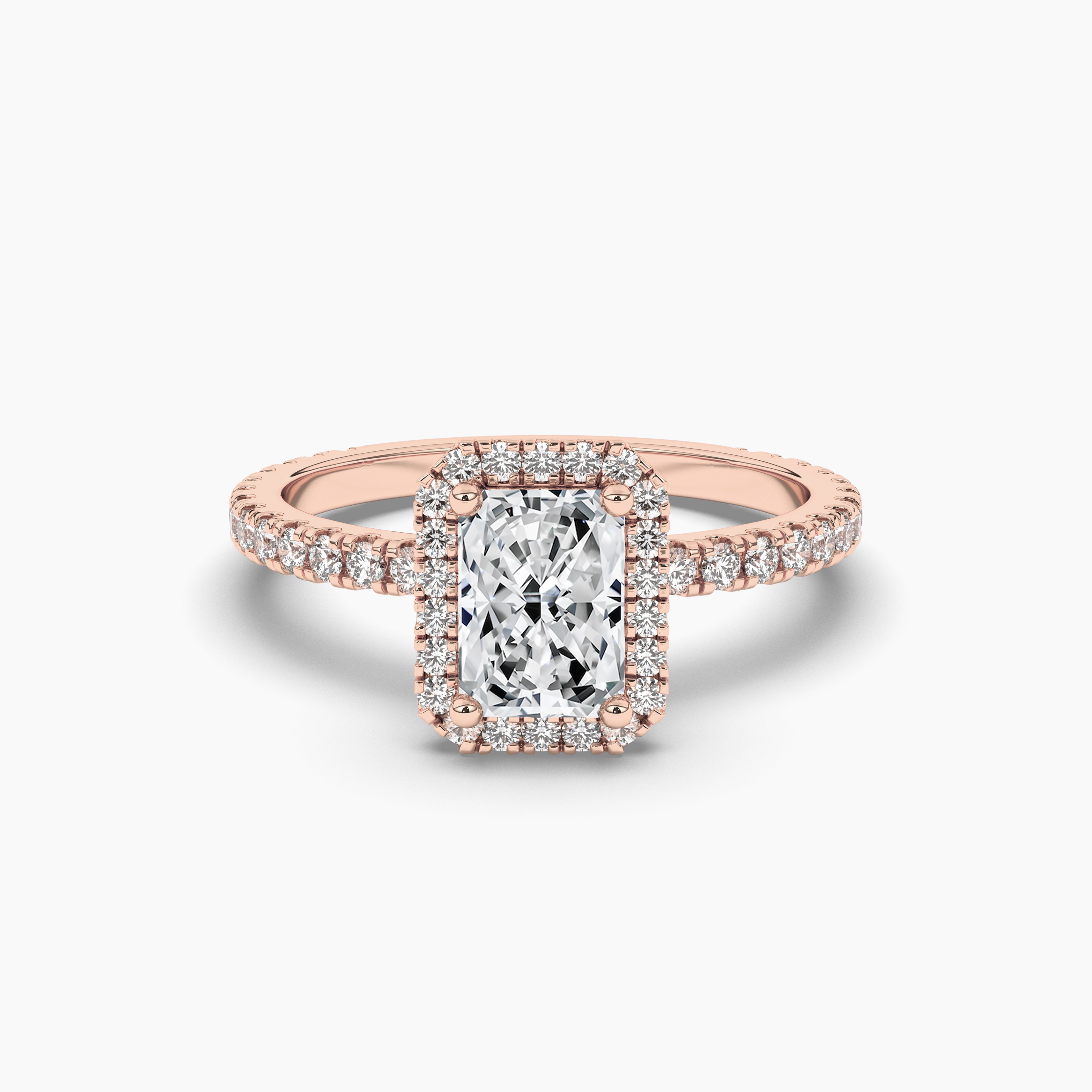 Radiant Cut diamond Halo Engagement Ring In Rose Gold