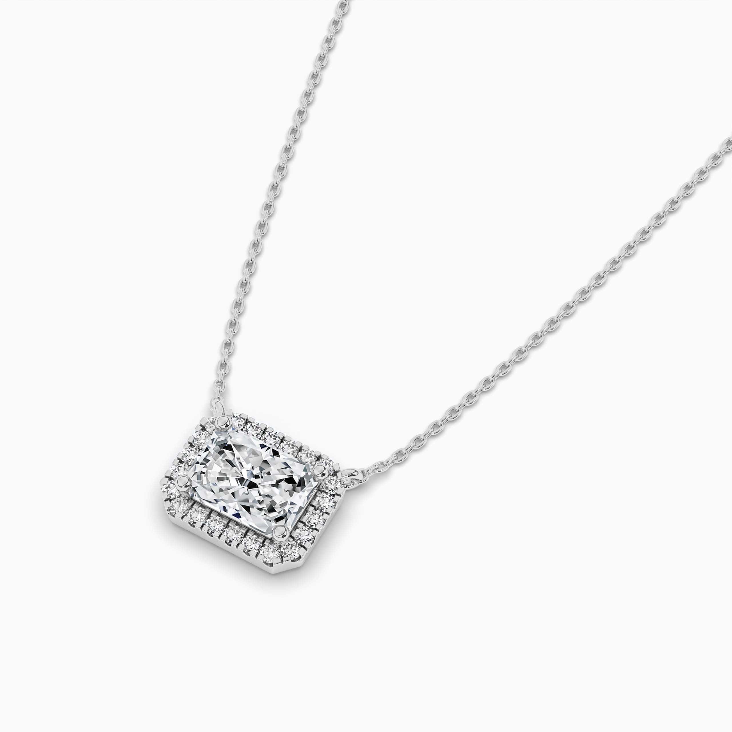 White Gold Diamond East-West Halo Necklace Radiant Cut
