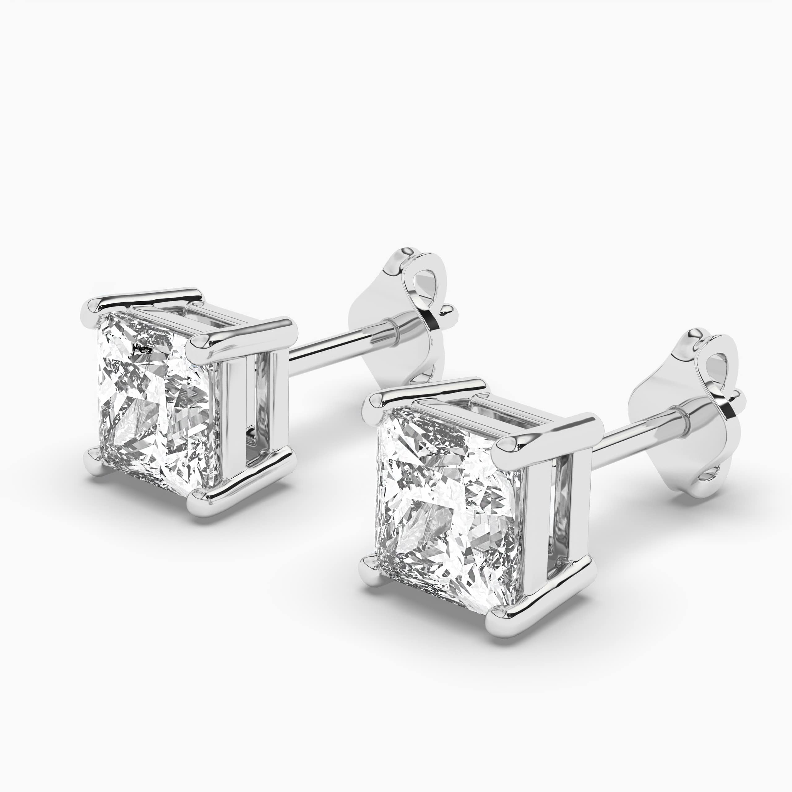 Princess Cut Diamond Stud Earrings in White Gold
