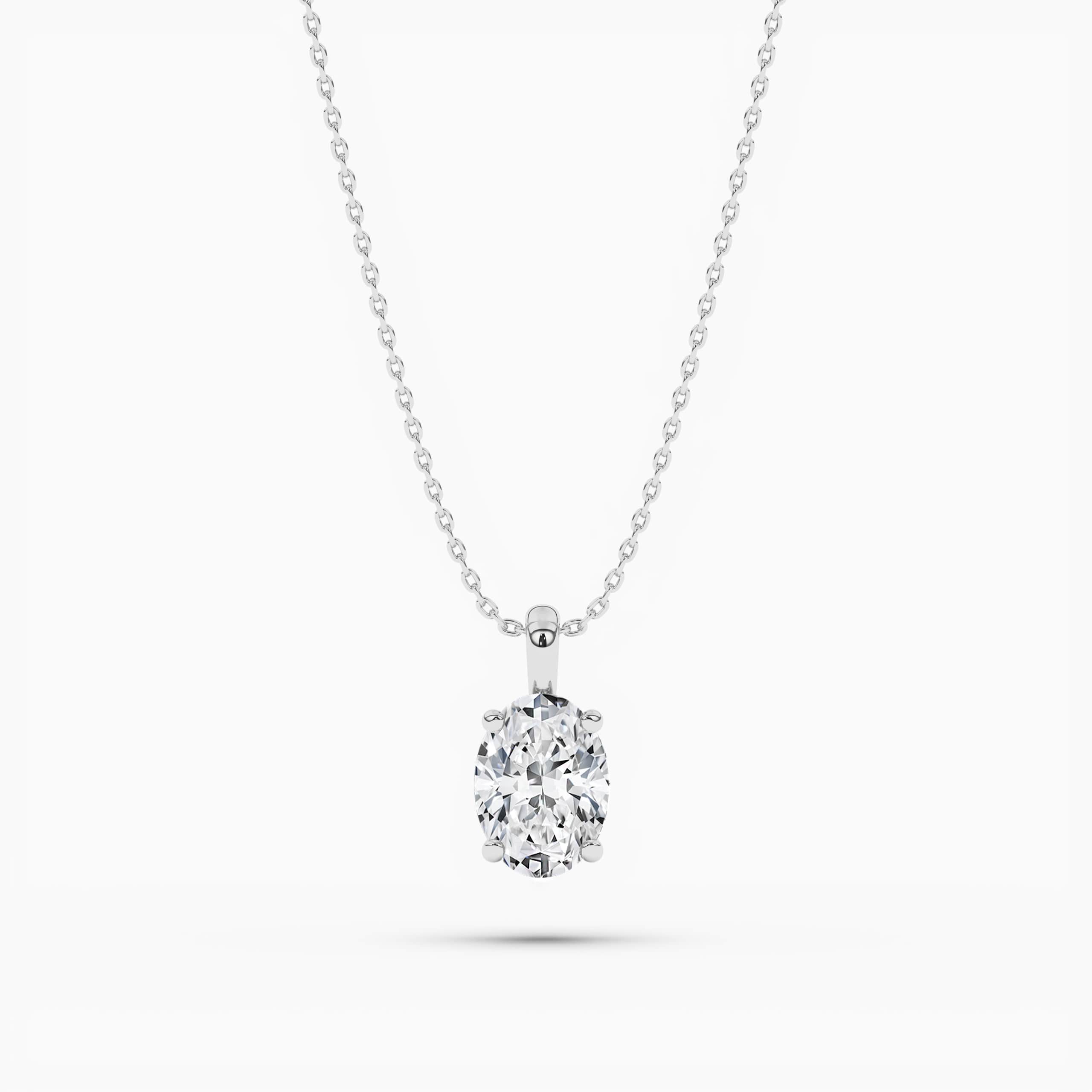 Oval Diamond Solitaire Necklace White Gold