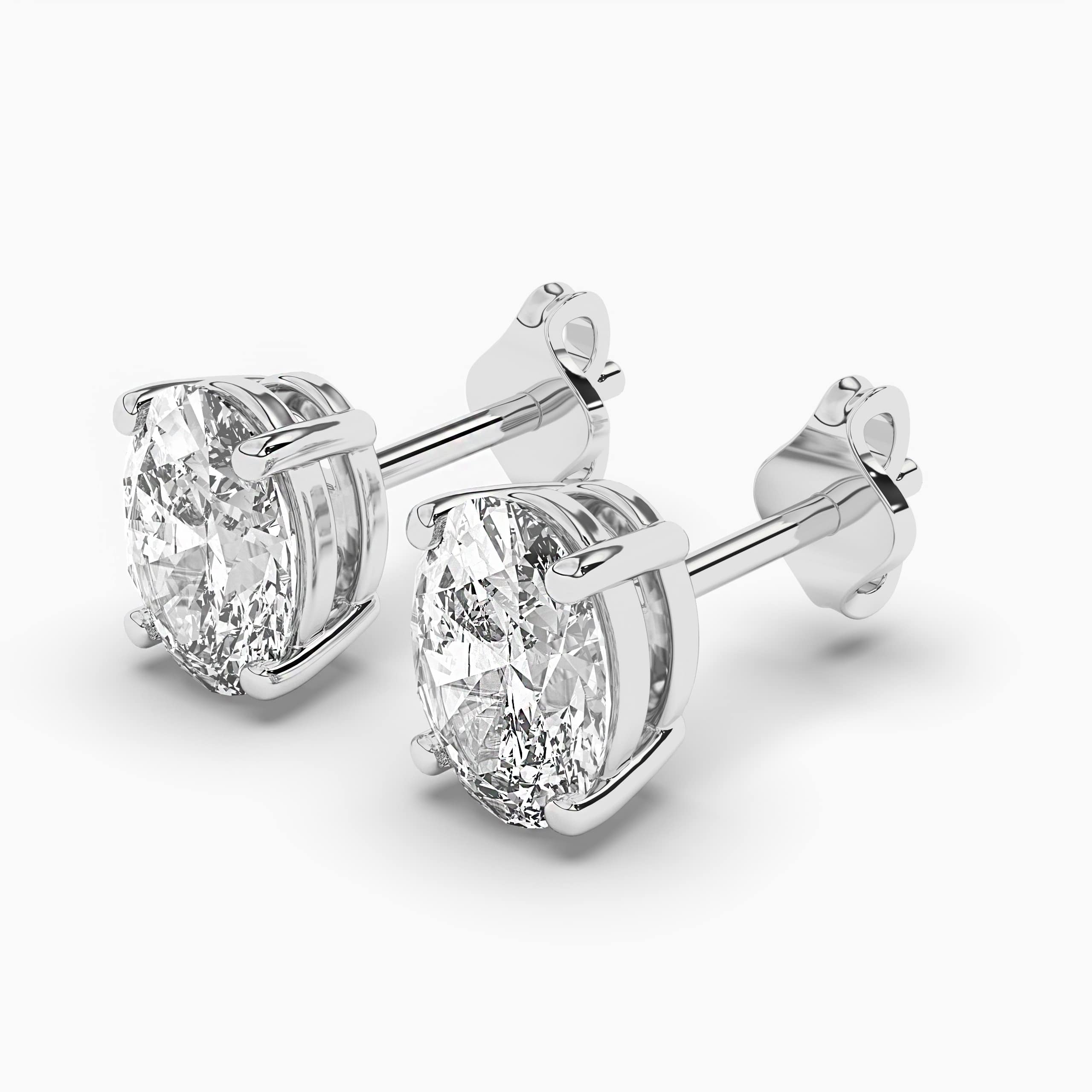 Natural Diamond Stud Earrings Oval Cut In White Gold 