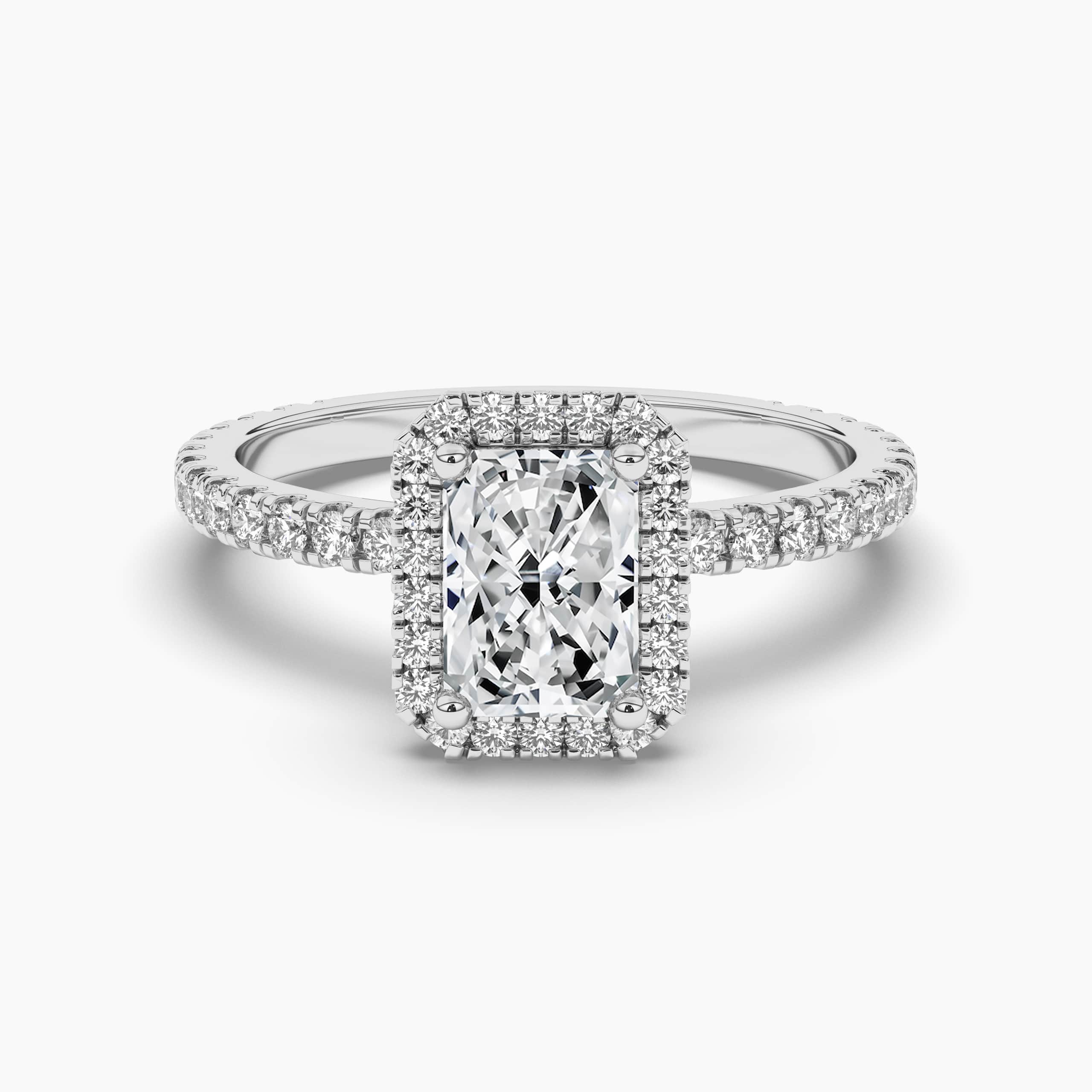 Radiant Cut Natural Diamond Double Halo White Gold