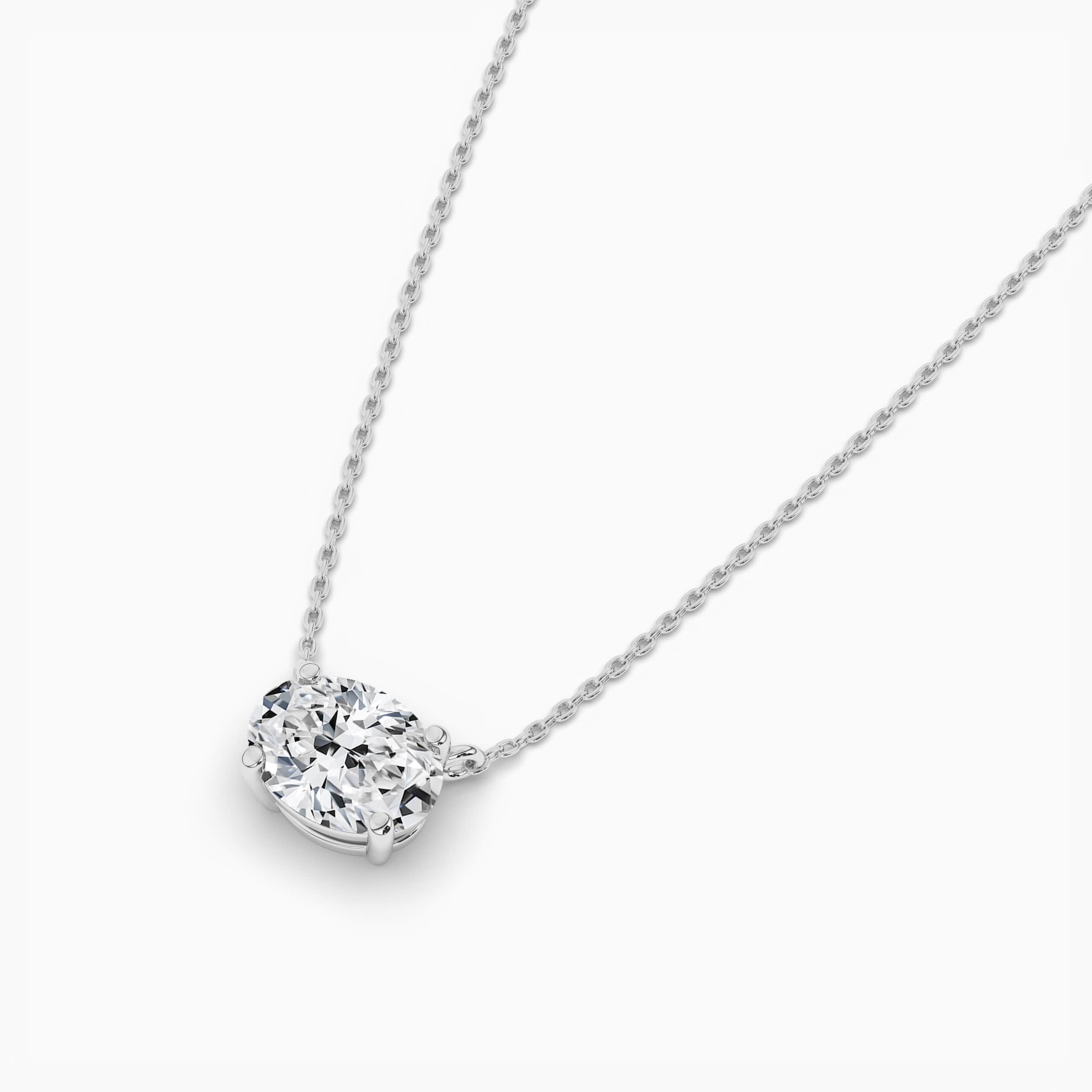 Oval Diamond Bezel Set Solitaire Necklace in White Gold