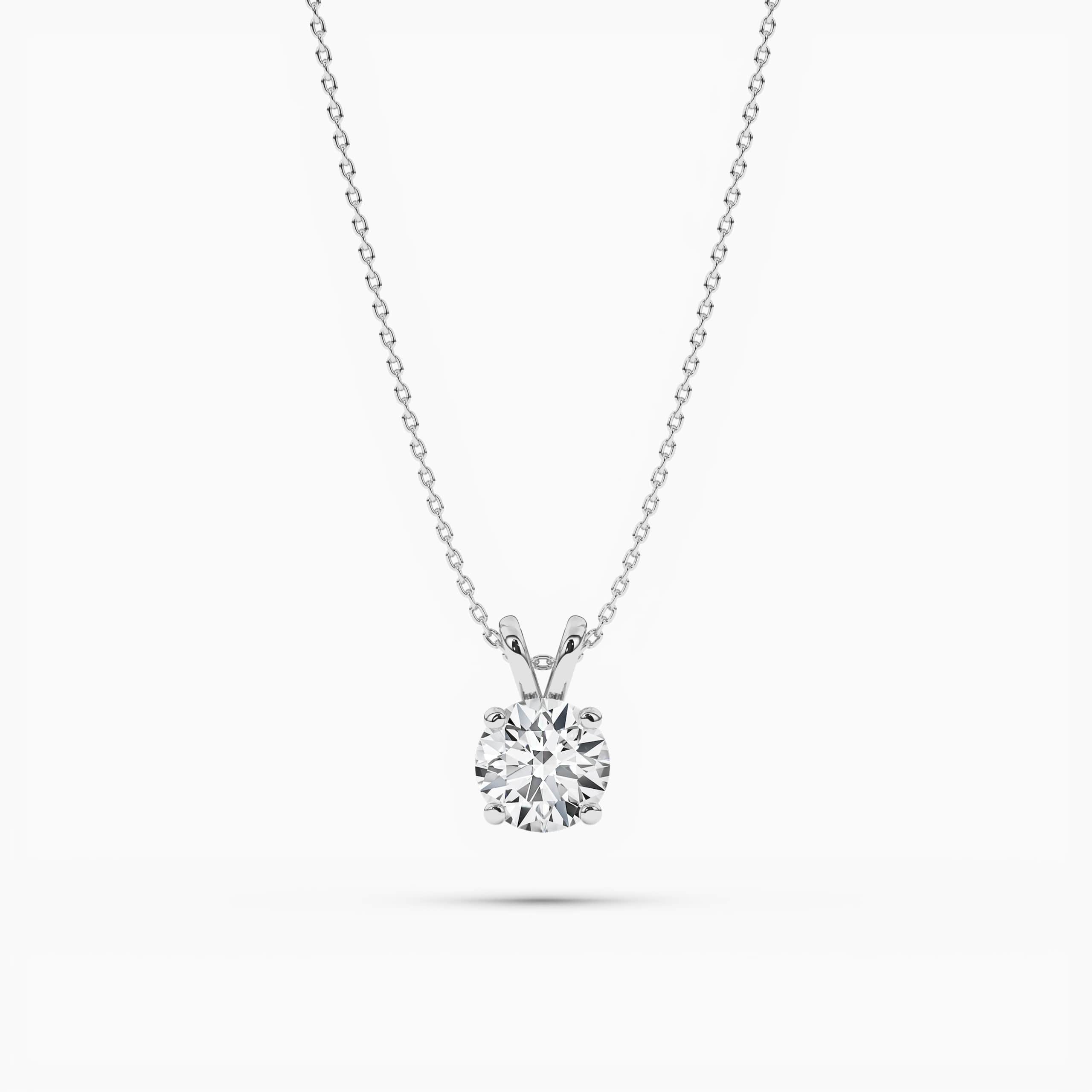 Round Cut Diamond Solitaire Pendant in White Gold with Chain