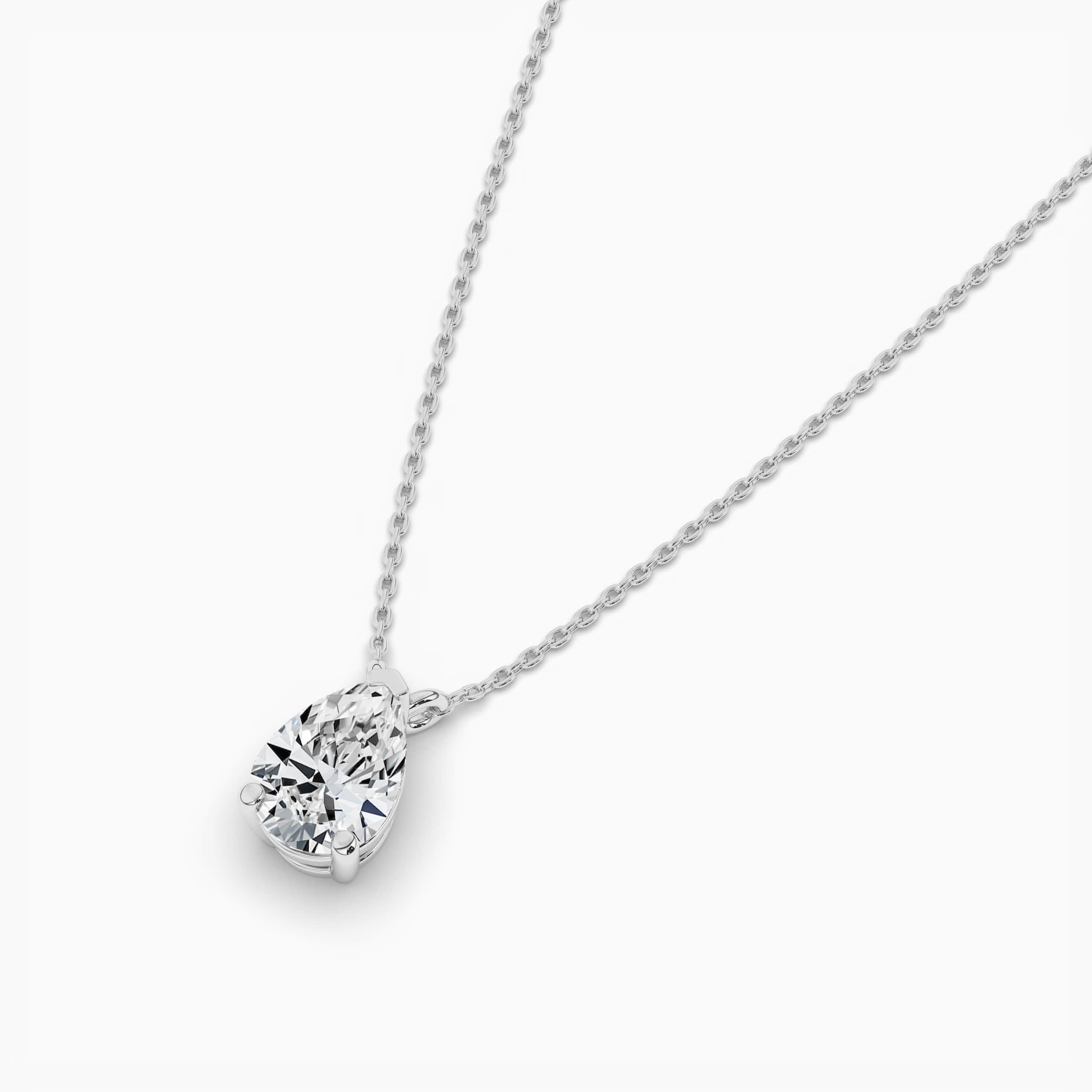 Solitaire Pear Diamond Necklace in White  Gold