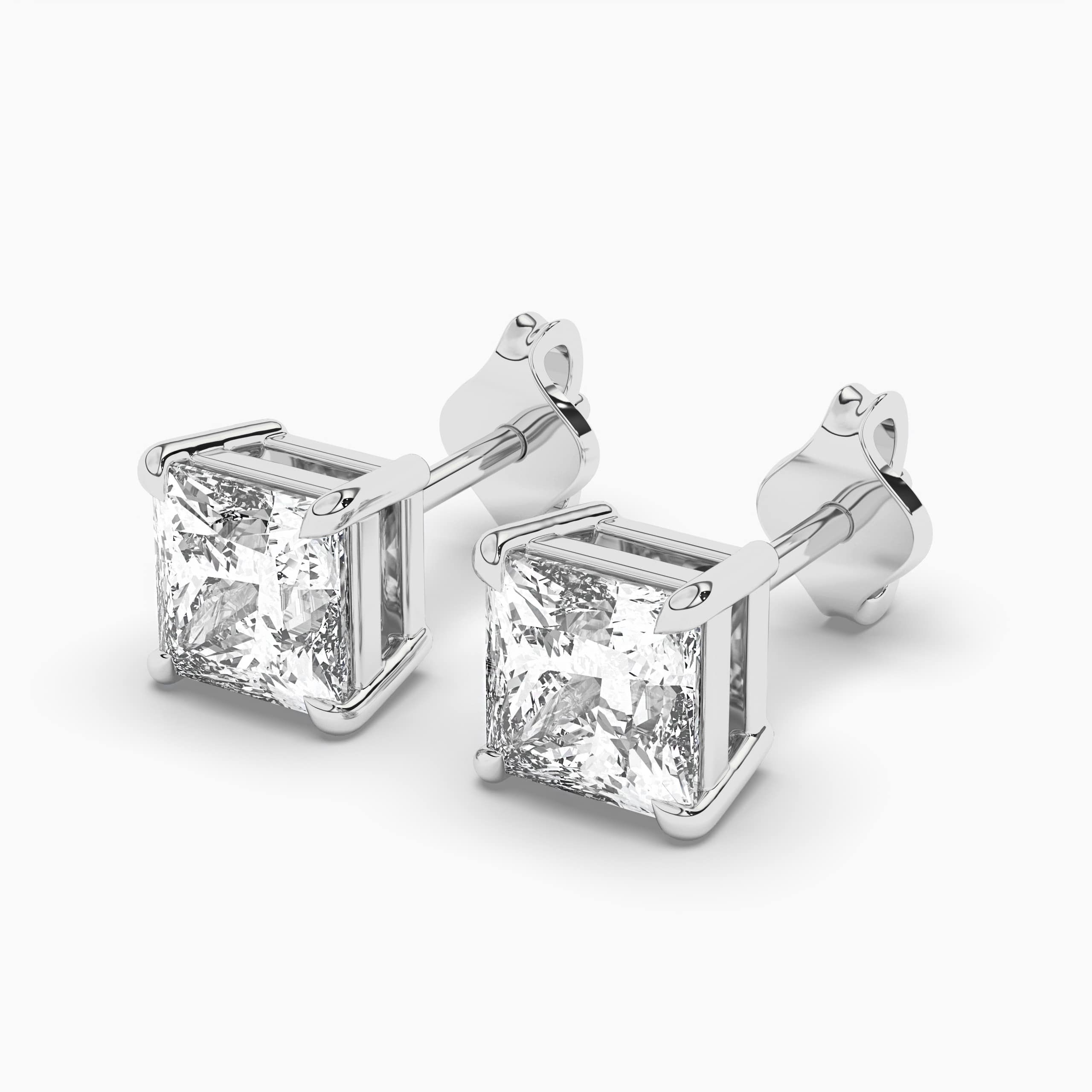 White Gold Princess Cut Diamond Stud Earrings