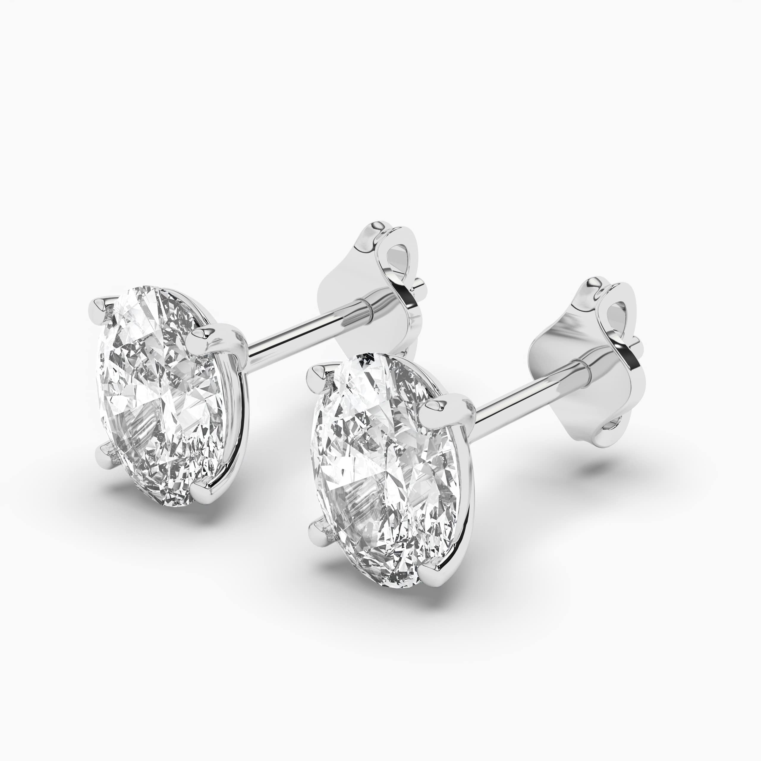 Natural Diamond Stud Earrings Oval White Gold 4-Prong