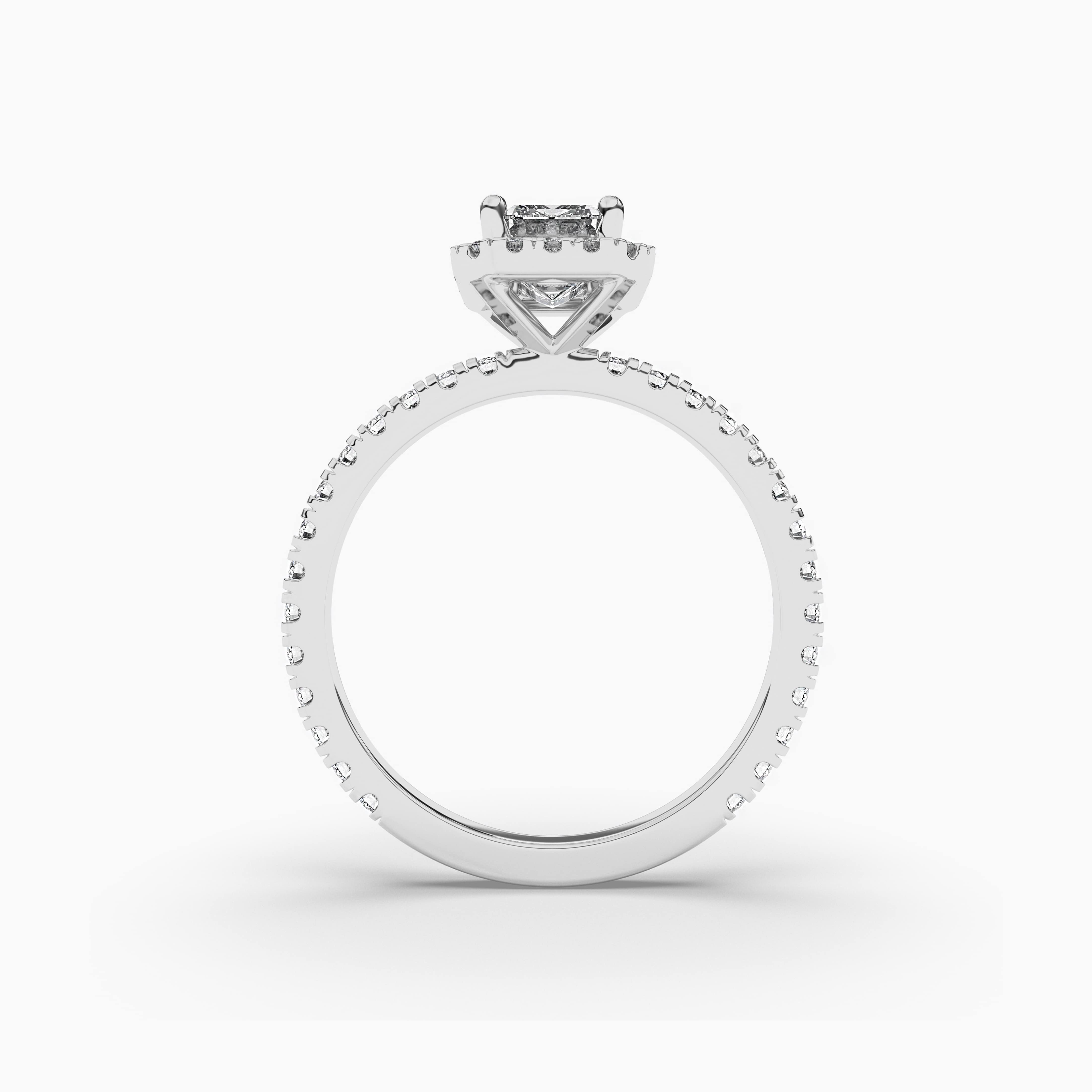 Emerald-Cut Diamond White Gold Double Halo Engagement Ring