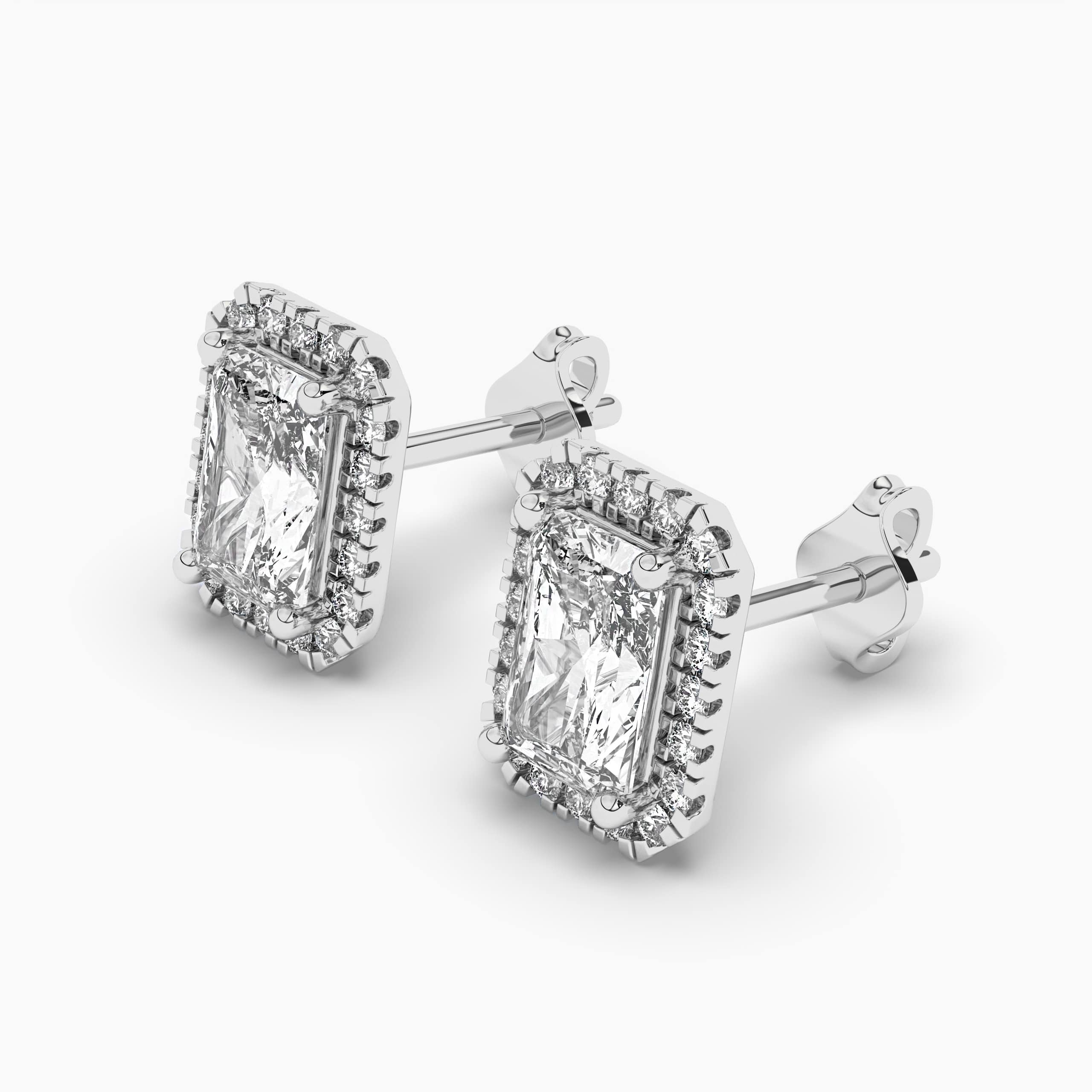 Radiant Cut Halo Diamond Stud Earring White Gold For Woman