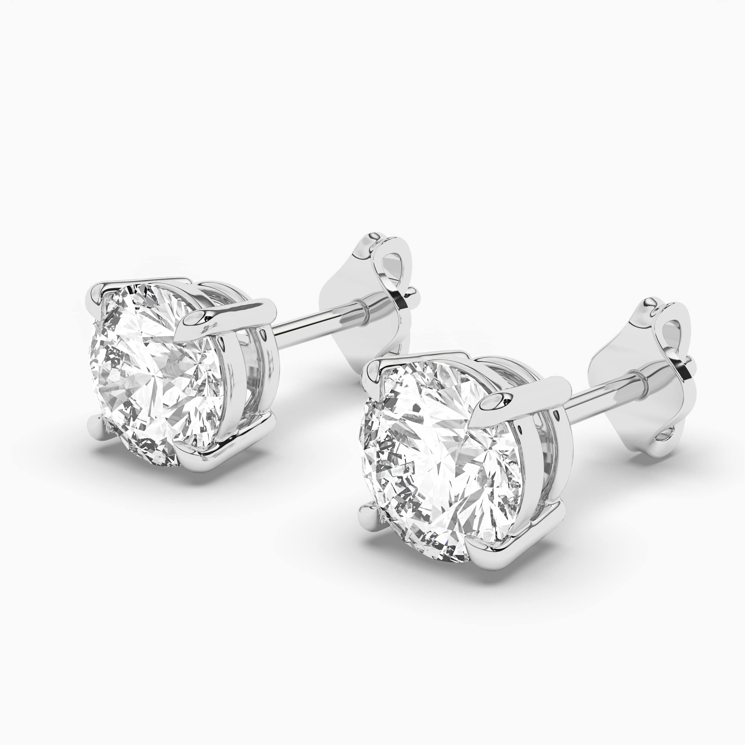 Natural Diamond Stud Earrings Round  White Gold 