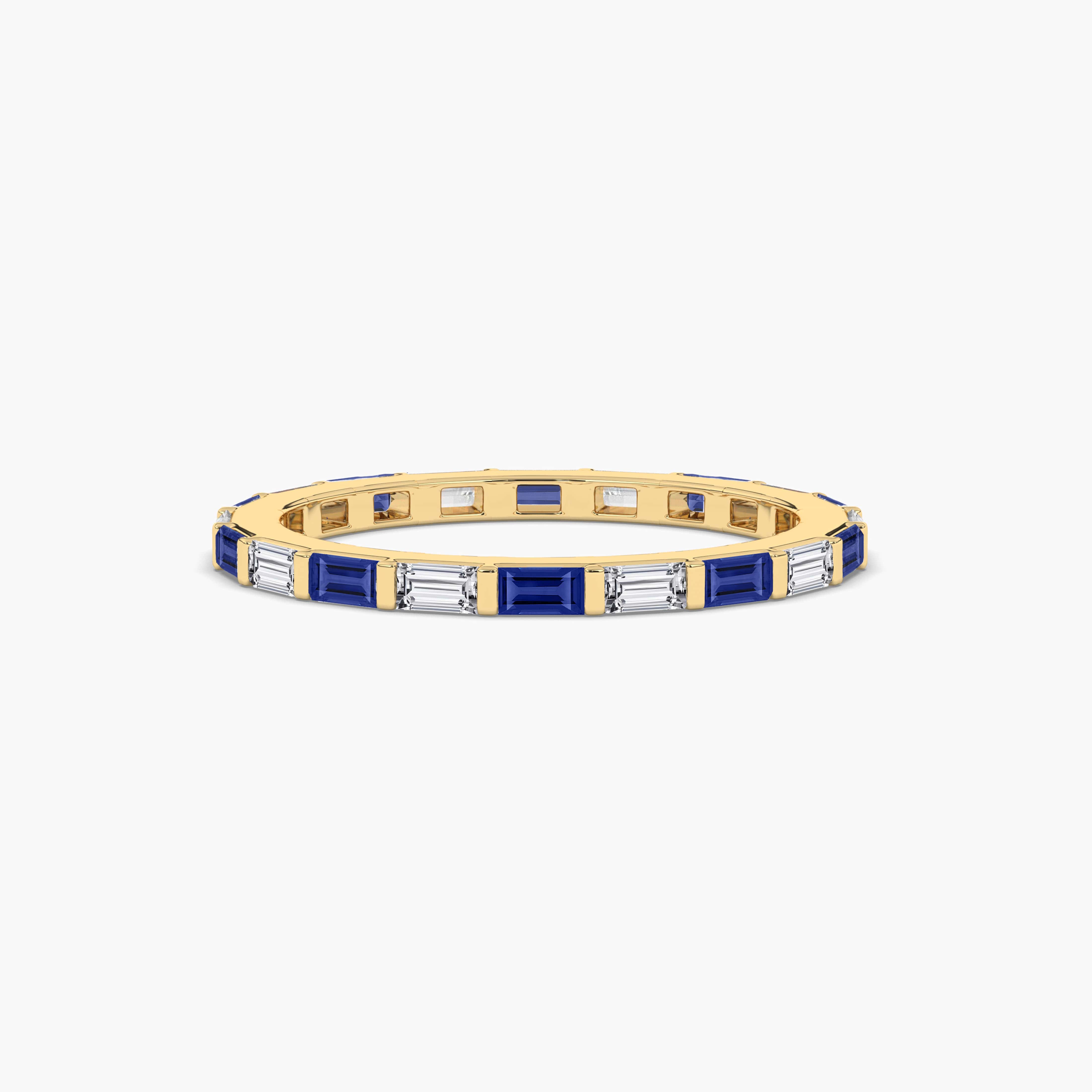 Eternity Bands with Blue Sapphire in Baguette Wedding Yellow Gold