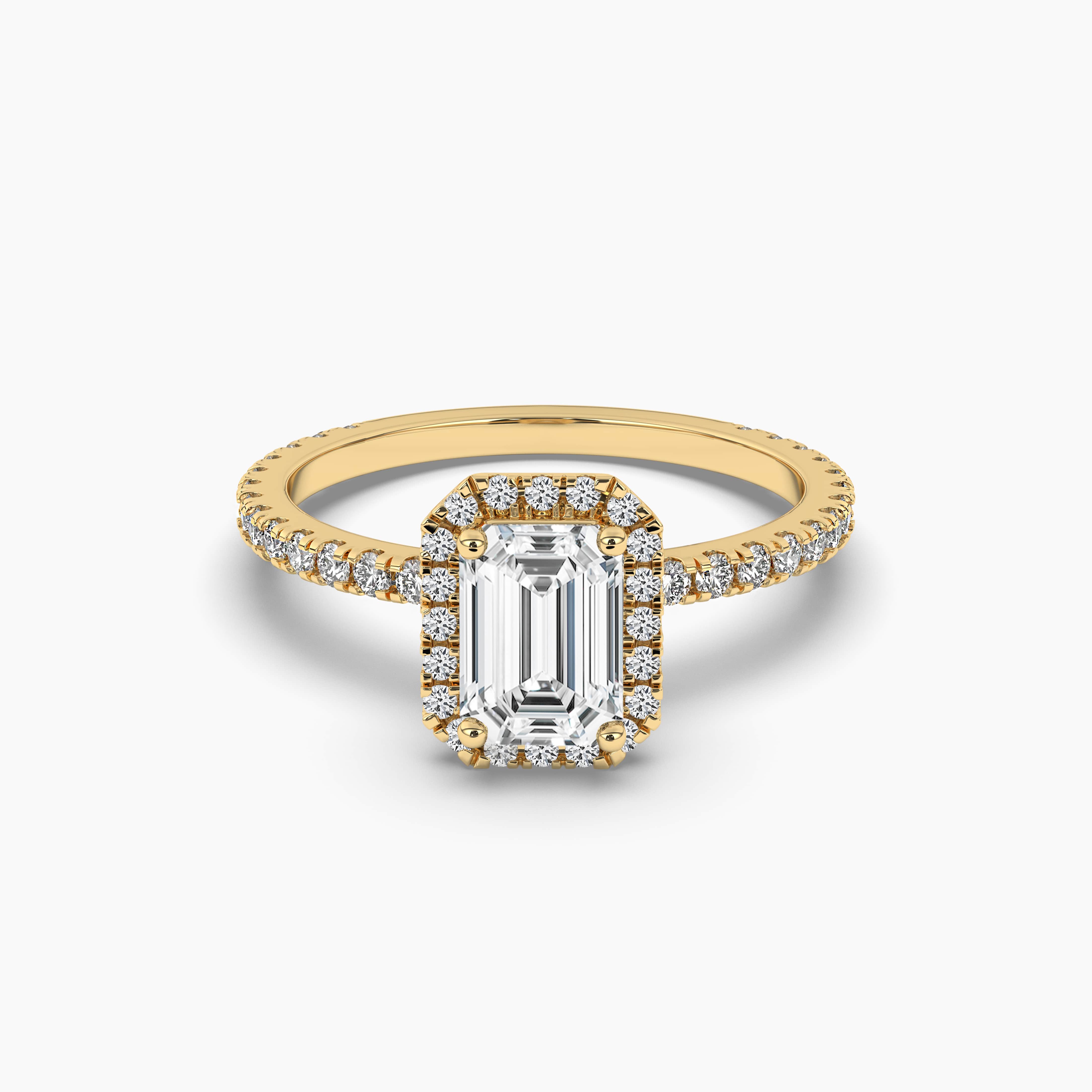 EMERALD CUT HIDDEN HALO YELLOW GOLD ENGAGEMENT RING