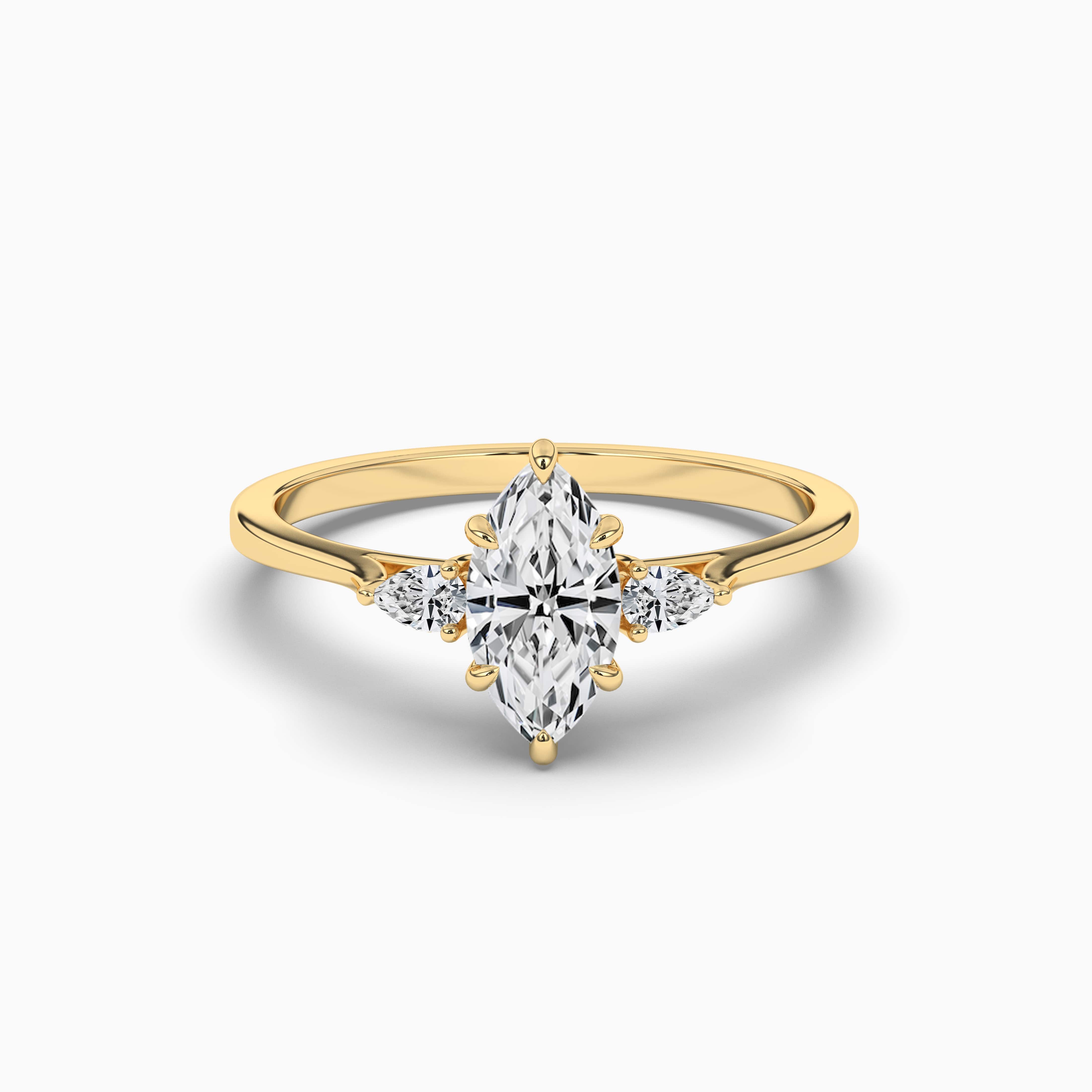 Yellow Gold Marquise Cut 3 Stone Engagement Ring