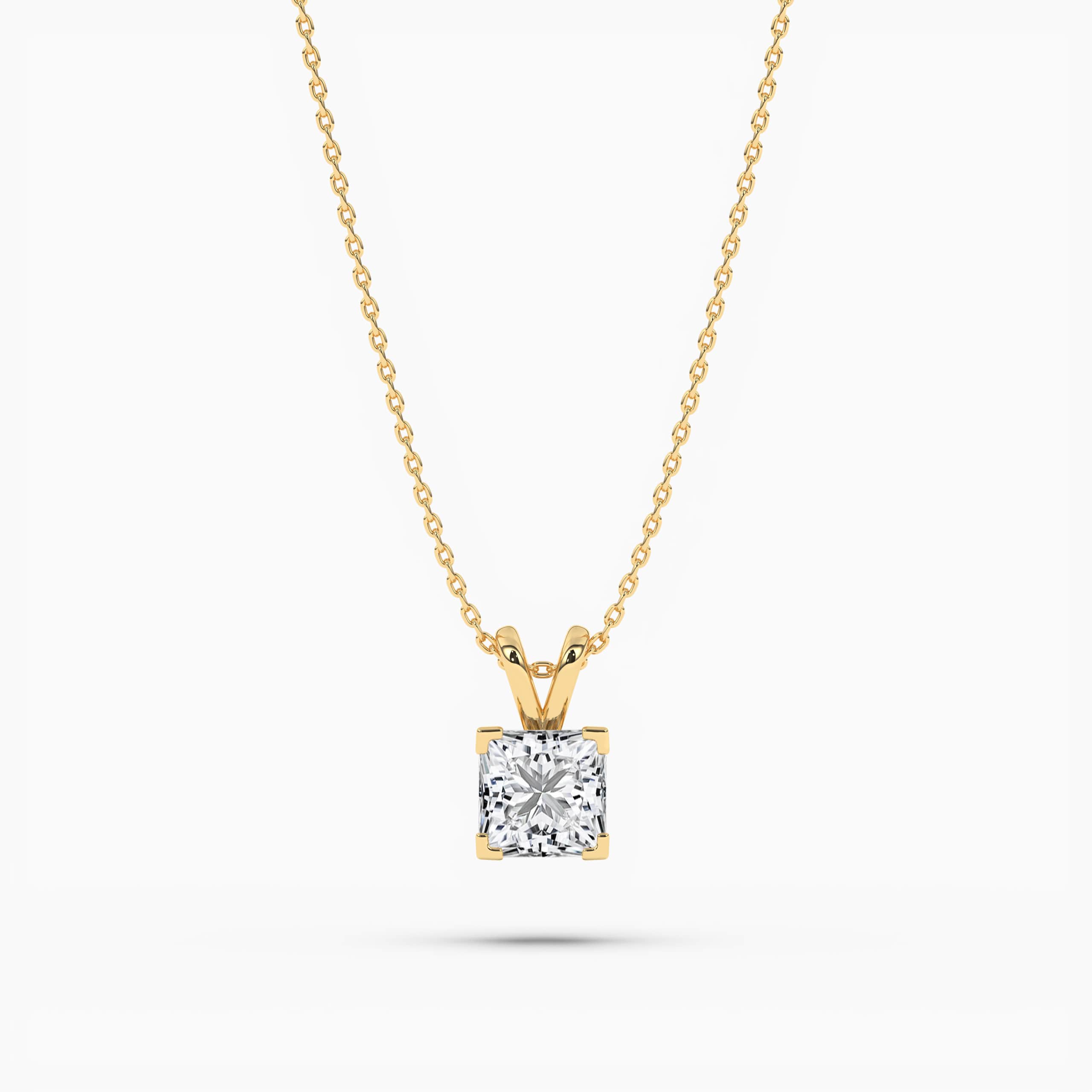 Princess cut solitaire pendant necklace