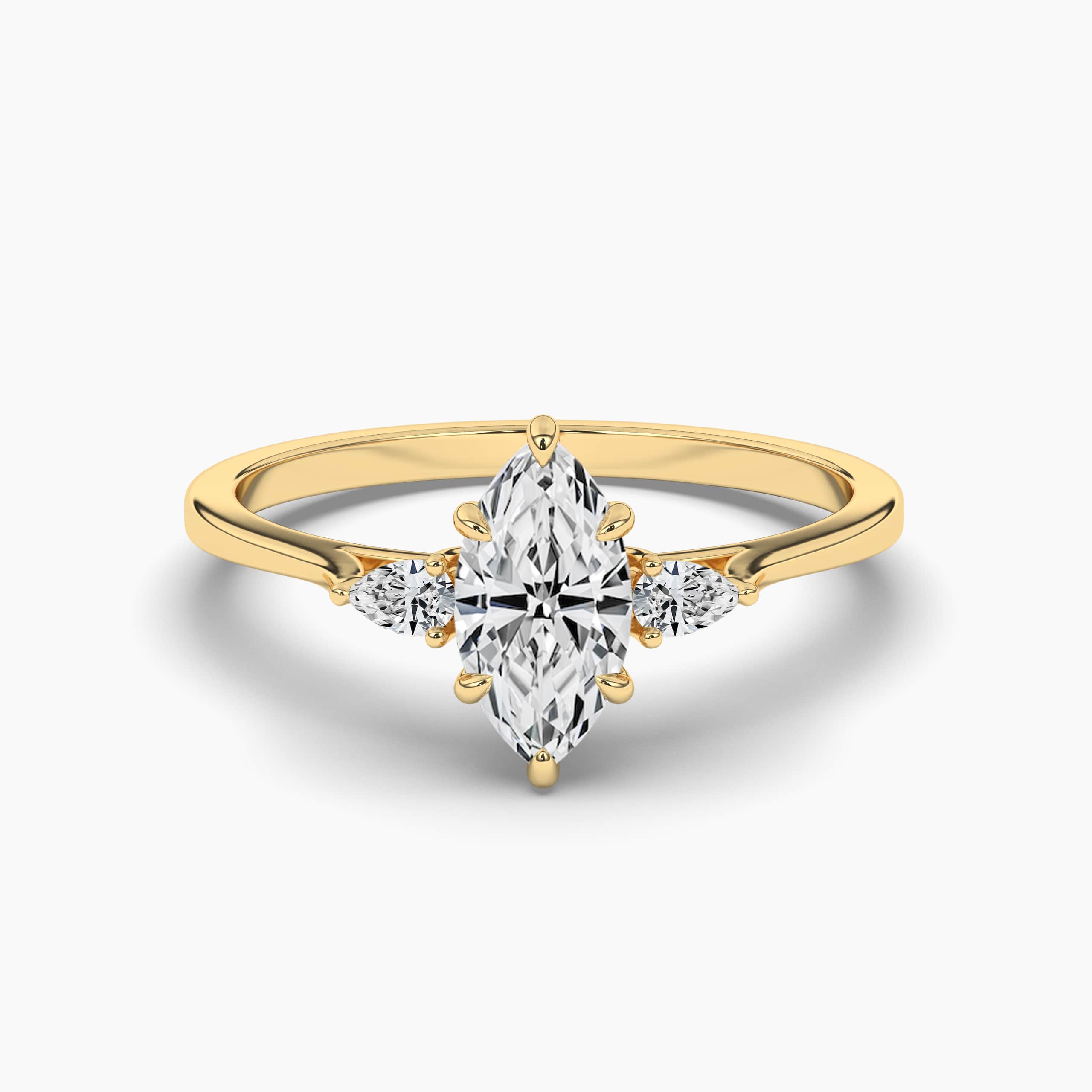 Yellow Gold Marquise Cut 3 Stone with Pears Engagement Ring