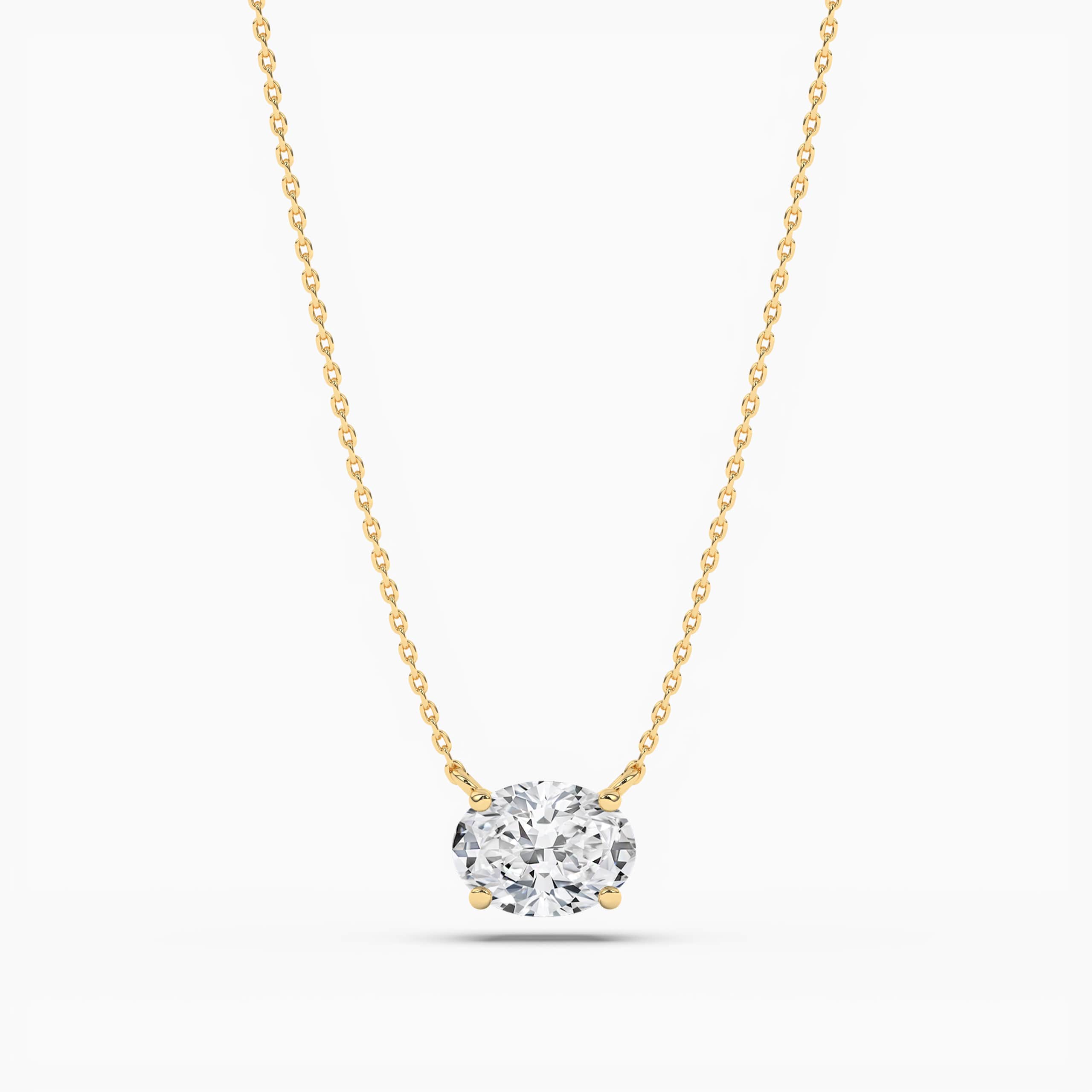 Oval Diamond Bezel Set Solitaire Necklace in Yellow Gold