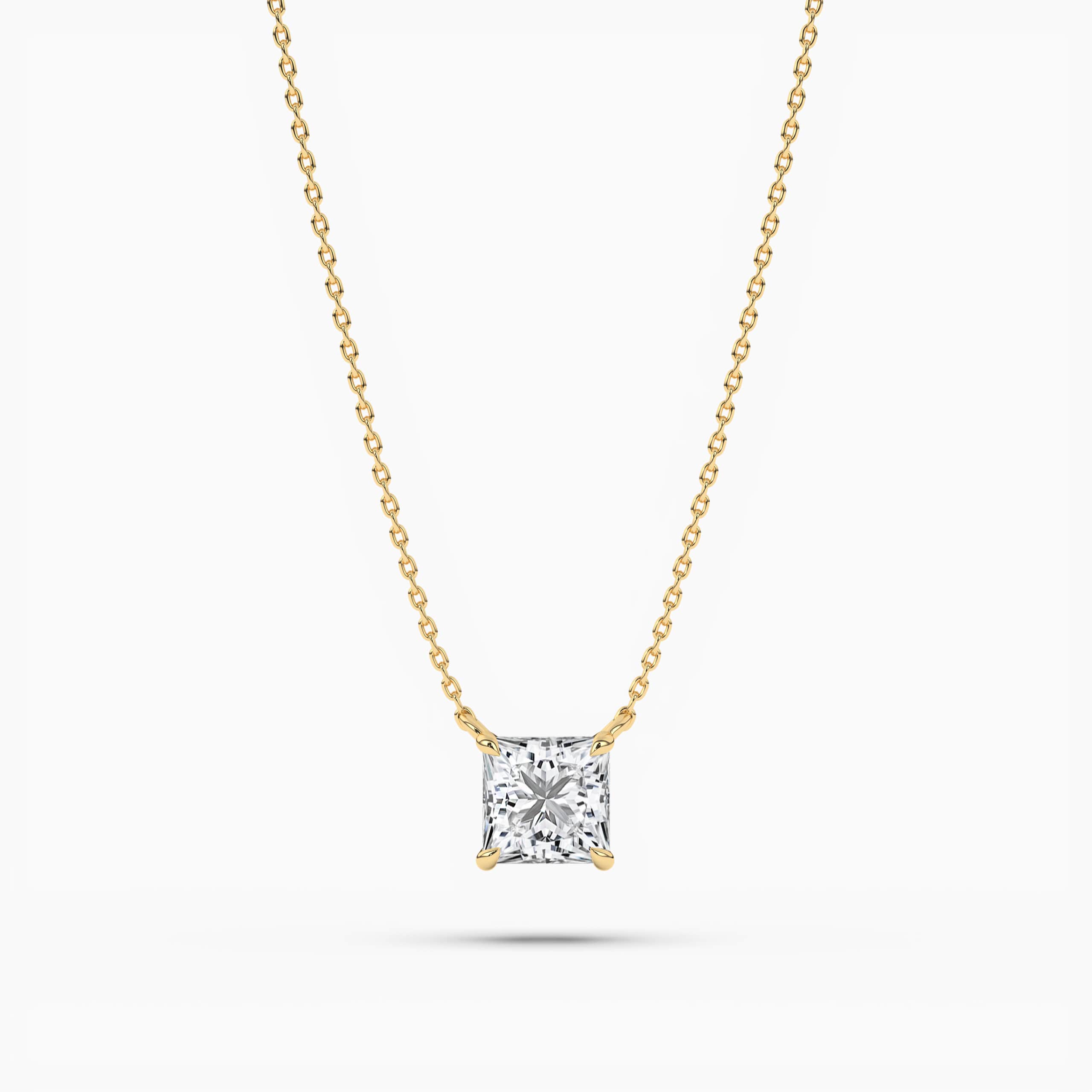 Diamond Solitaire Pendant Princess-Cut Yellow Gold Bezel Set