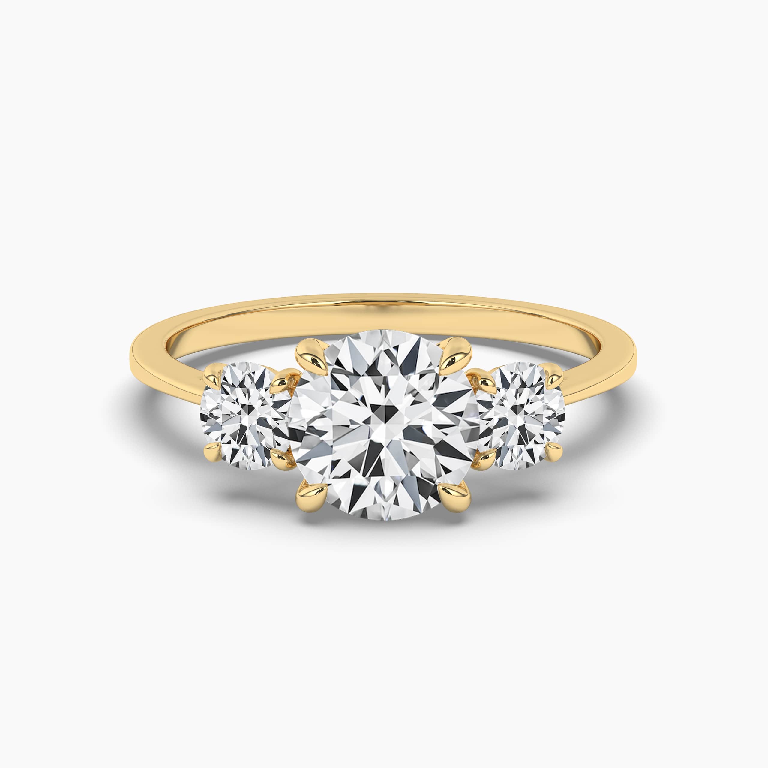 Round Cut Three Stone Wedding Ring Side Pear Cut Ring Three Stone Engagement Ring Yellow Gold Ring