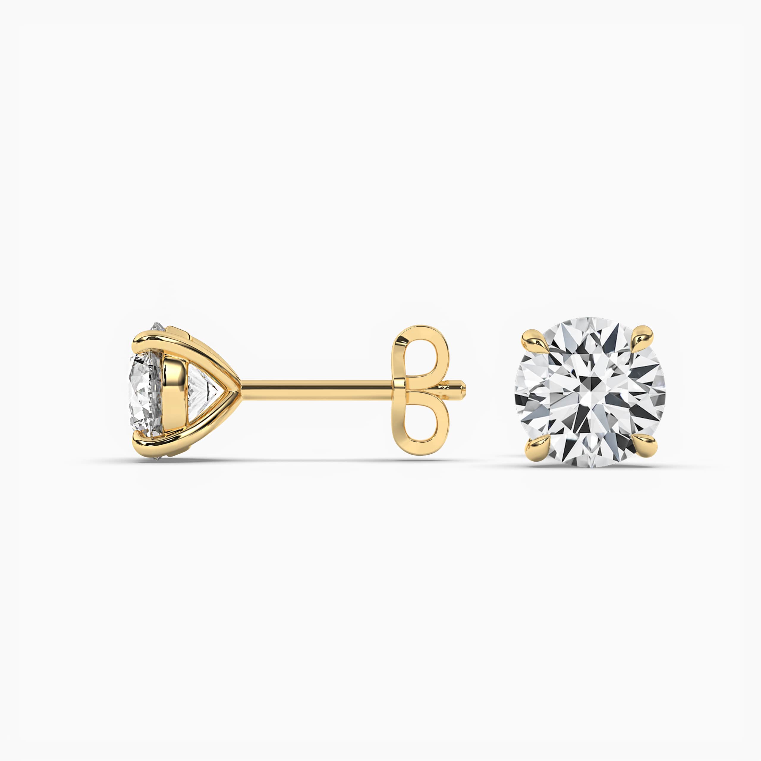 Solitaire Diamond Stud Earrings Round Cut Yellow Gold