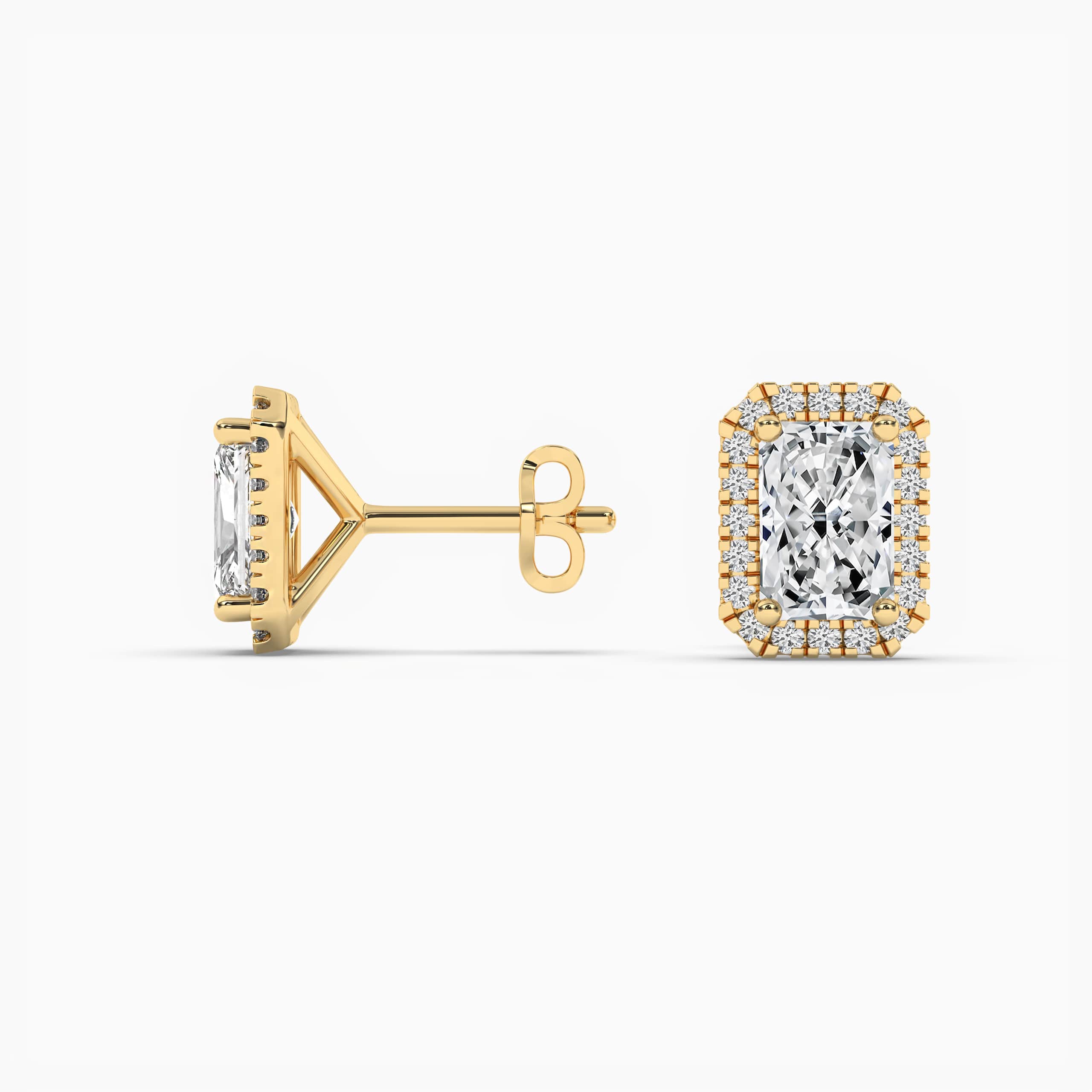 Radiant Cut Yellow and White Diamond Stud Earrings