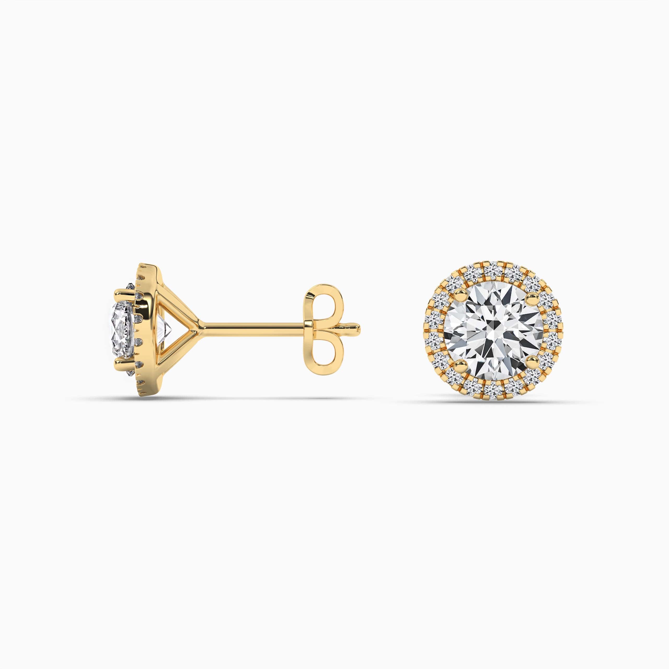 Yellow Gold Cushion Halo Cluster Stud Earrings