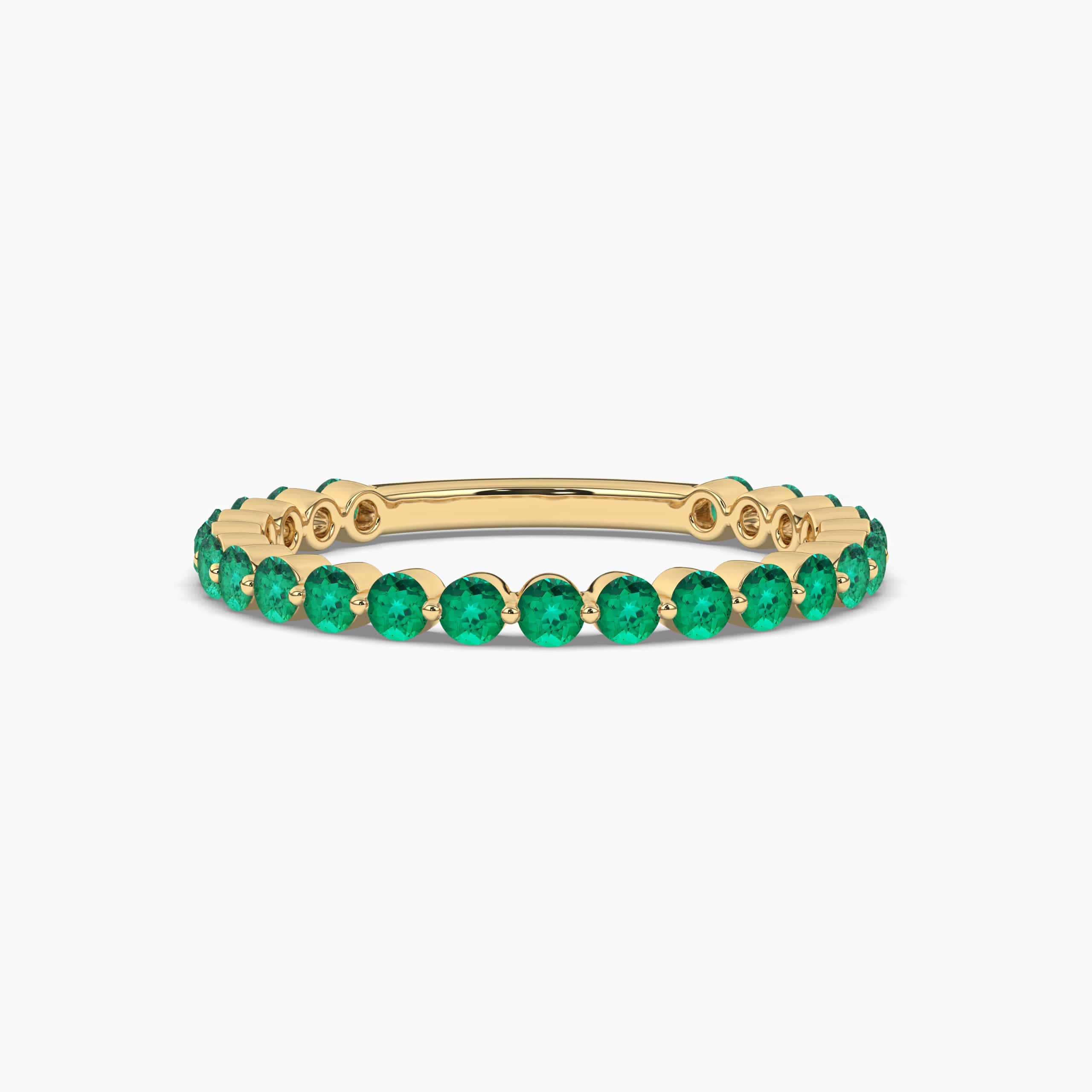 Round Cut Green Emerald Eternity Wedding Ring In Yellow Gold 