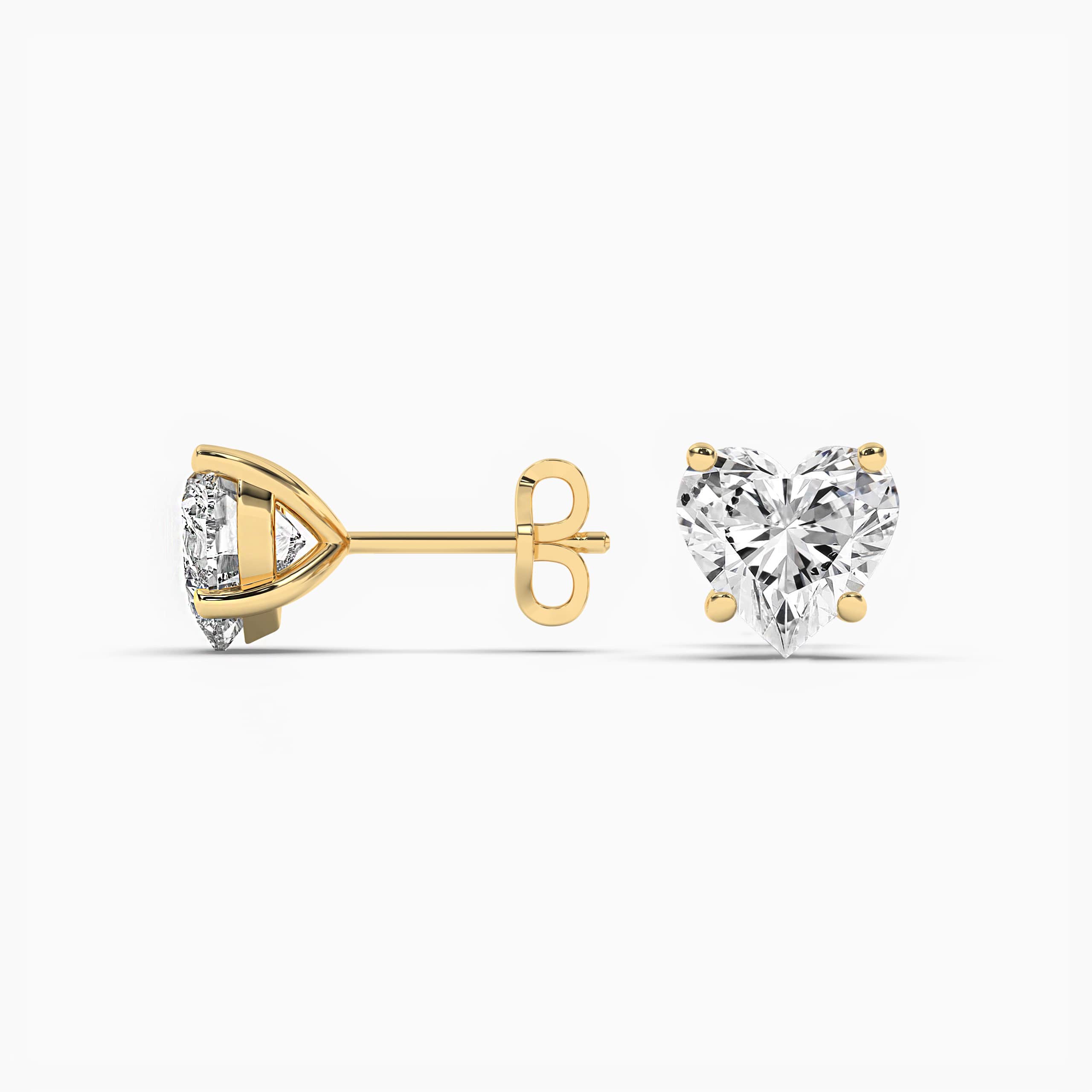 Round Prong Set Heart Shaped Diamond Stud Earrings 