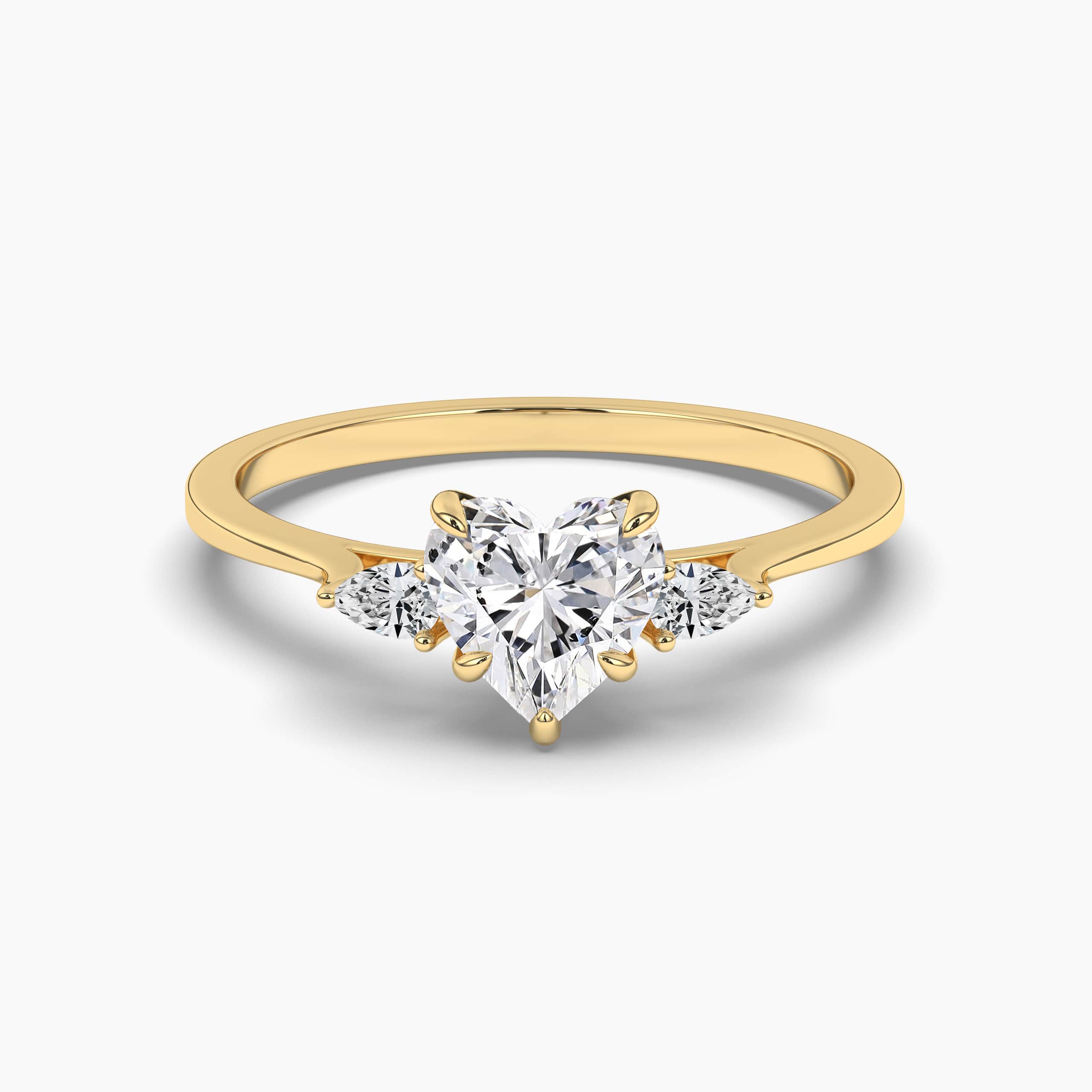 Heart Shape Natural Diamond Ring Yellow Gold  With Side Accents Diamond