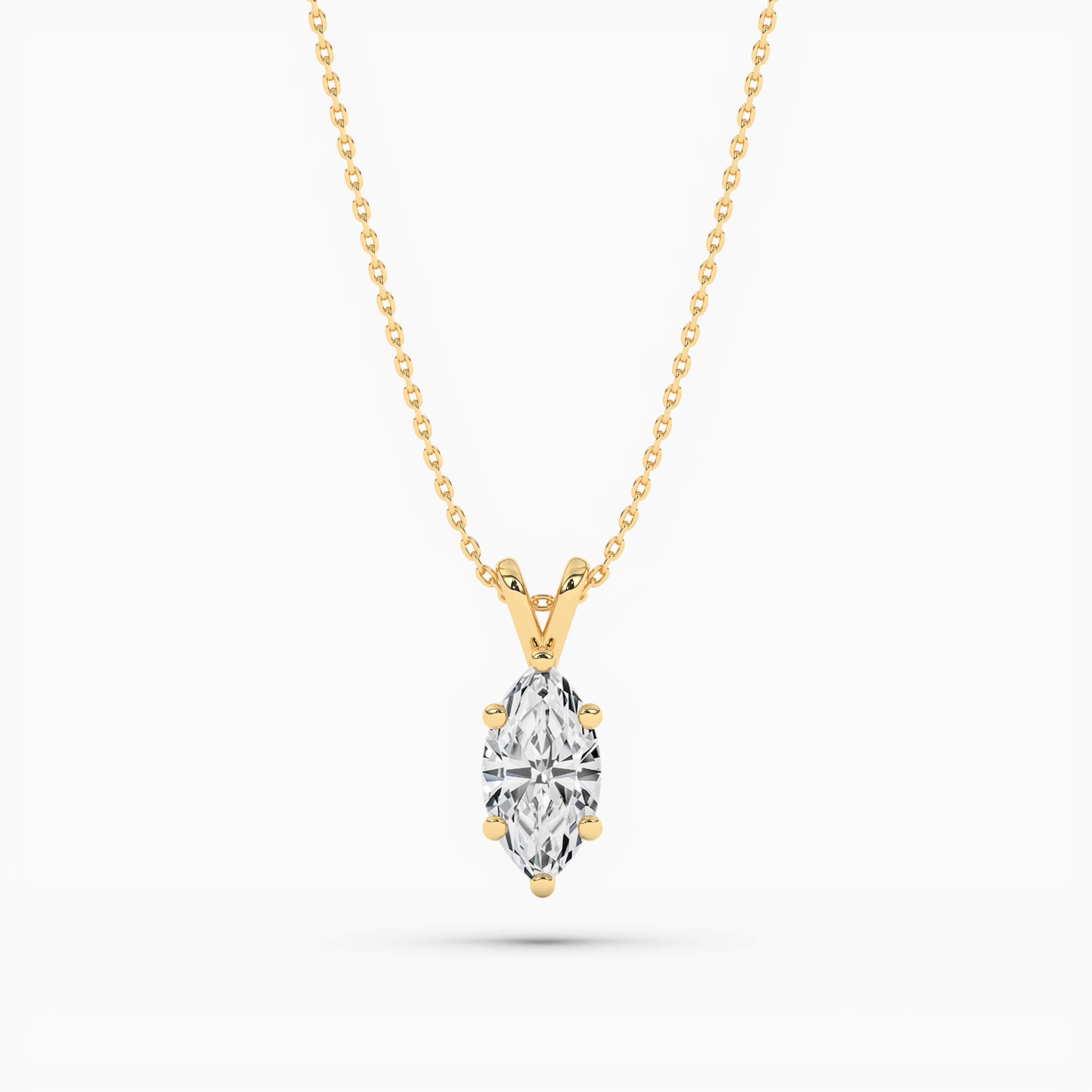 Yellow Gold Marquise Cut Diamond Solitaire Pendant 