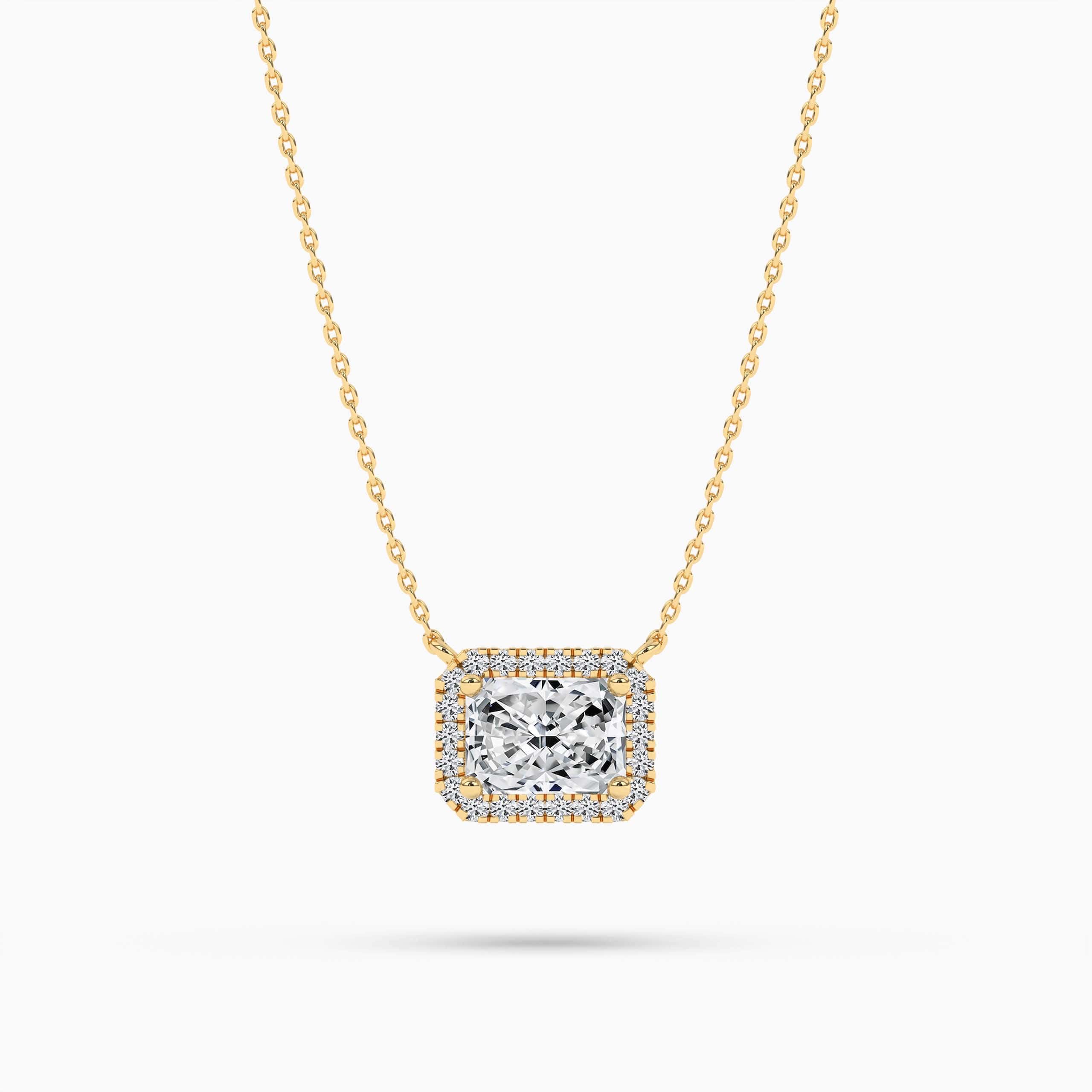 East West Pendant Radiant Cut Diamond In Yellow Gold