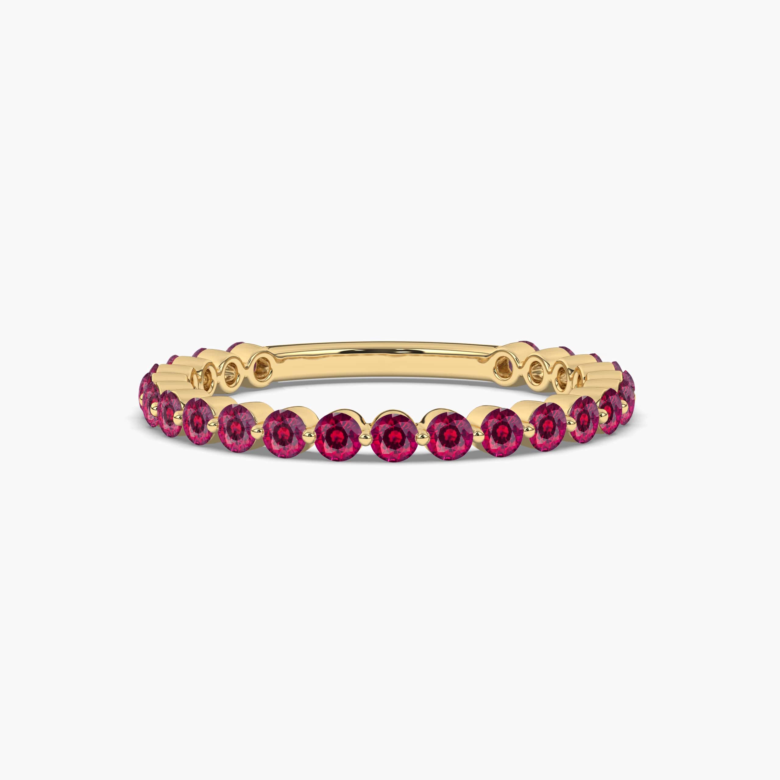Round Cut Natural Red Ruby Half Eternity Band For Women In Yellow Gold
