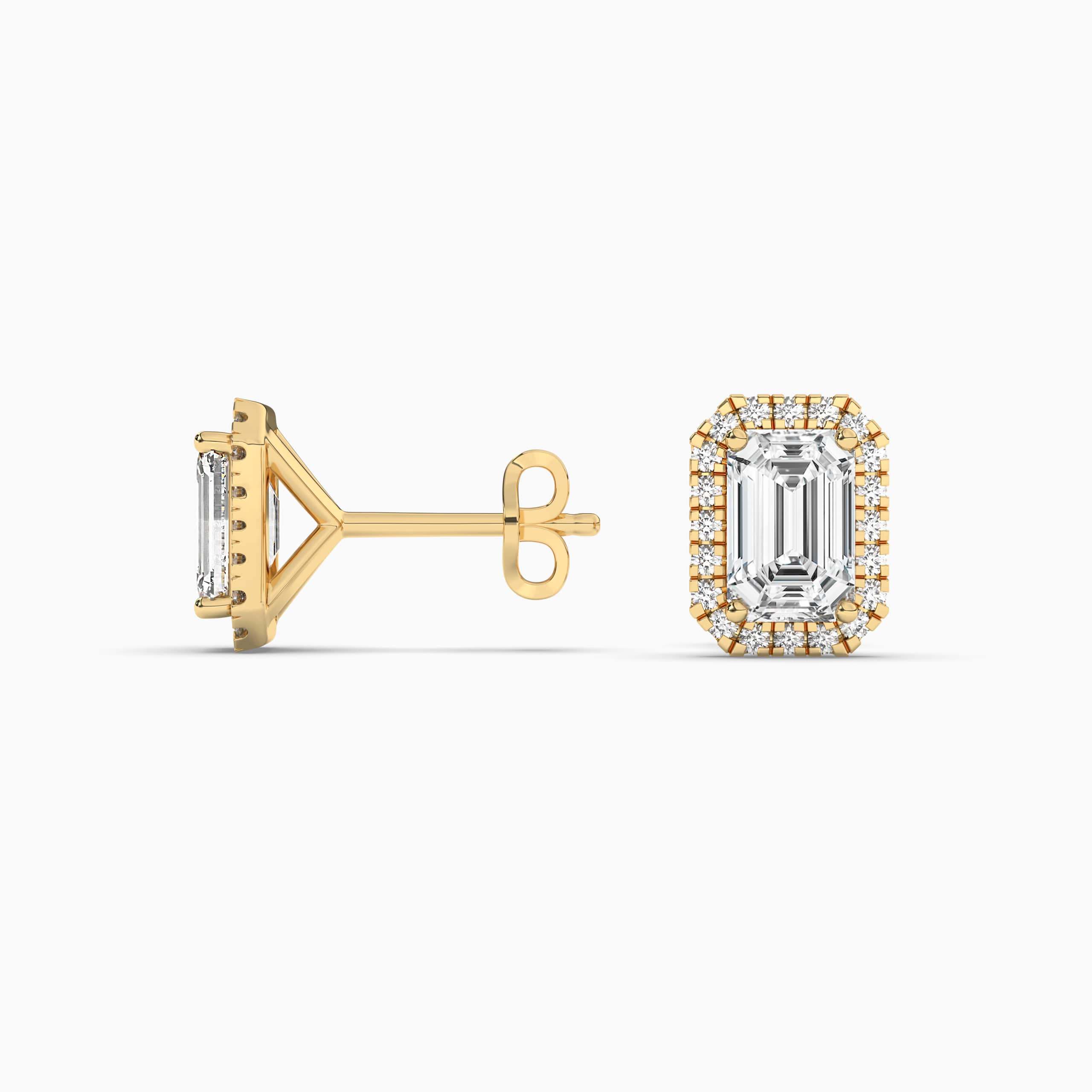 Emerald Cut Diamond Halo Stud Earrings