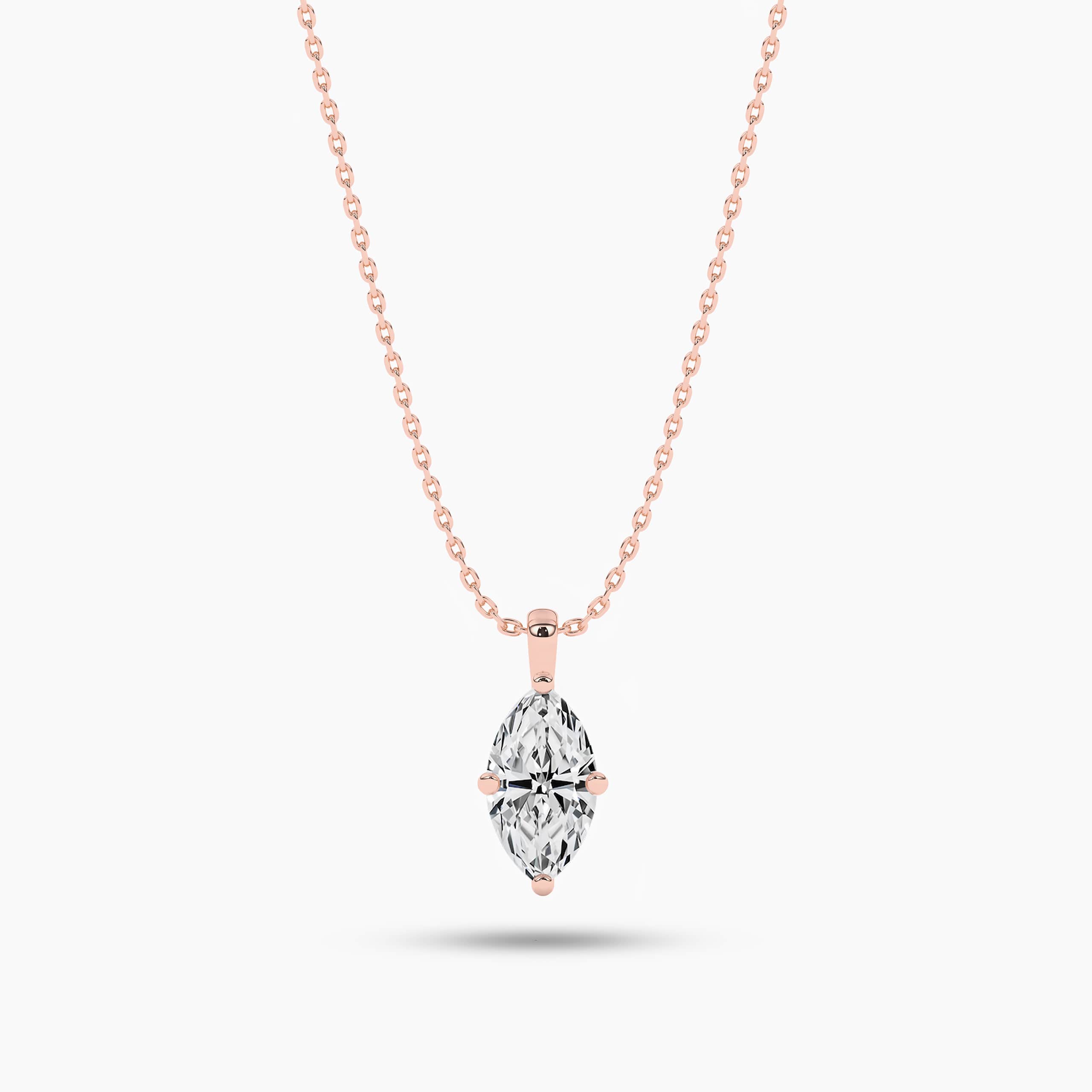 Marquise Solitaire Delicate Layered Diamond Necklace IN Rose Gold 