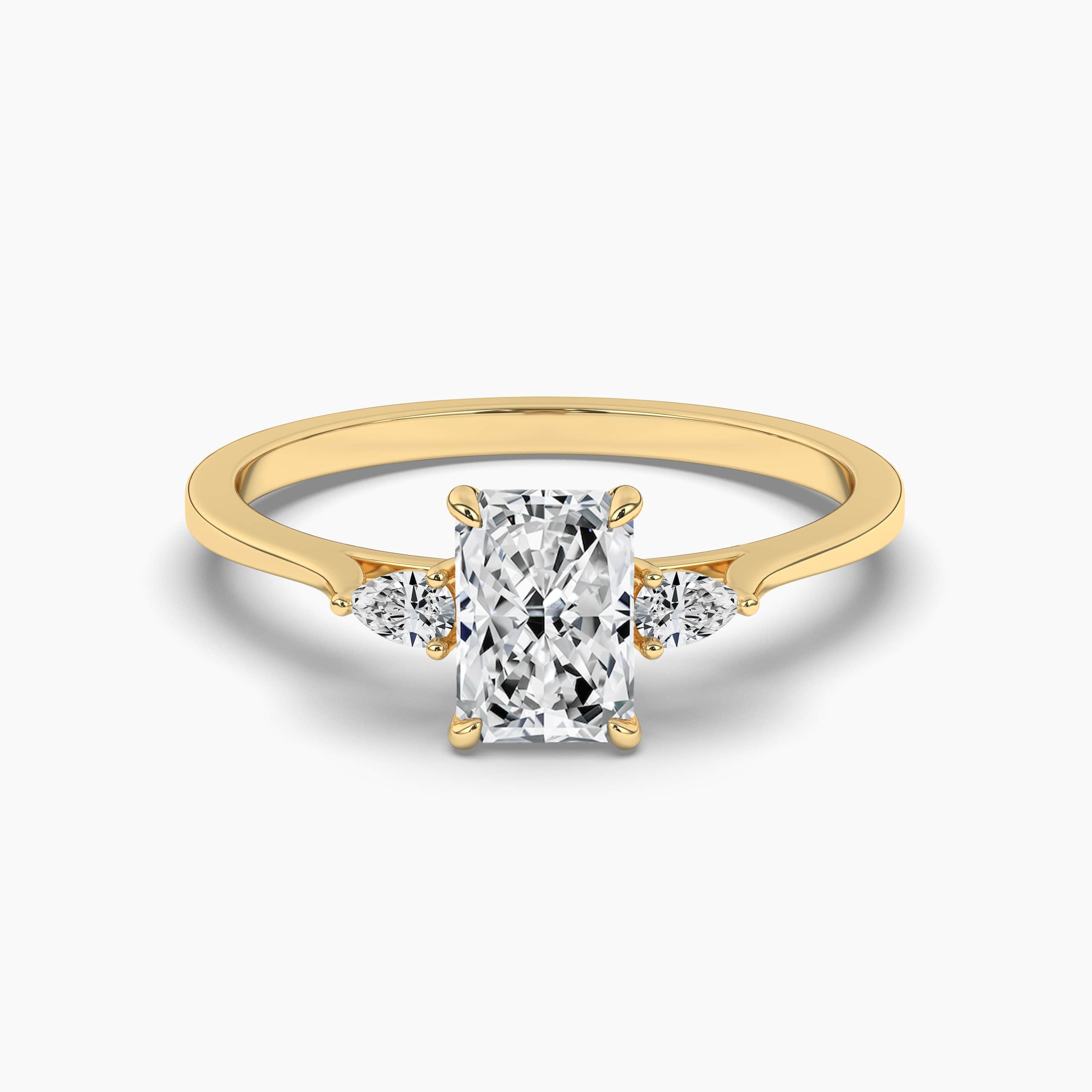 Three Stone Radiant Cut Moissanite Engagement Ring