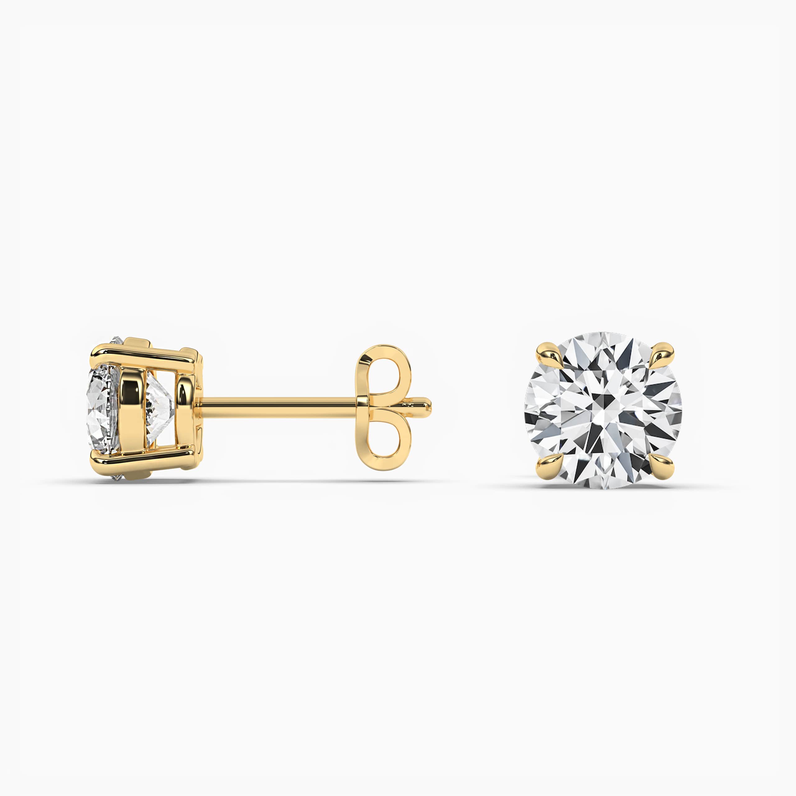 Round Diamond Stud Earrings Yellow Gold