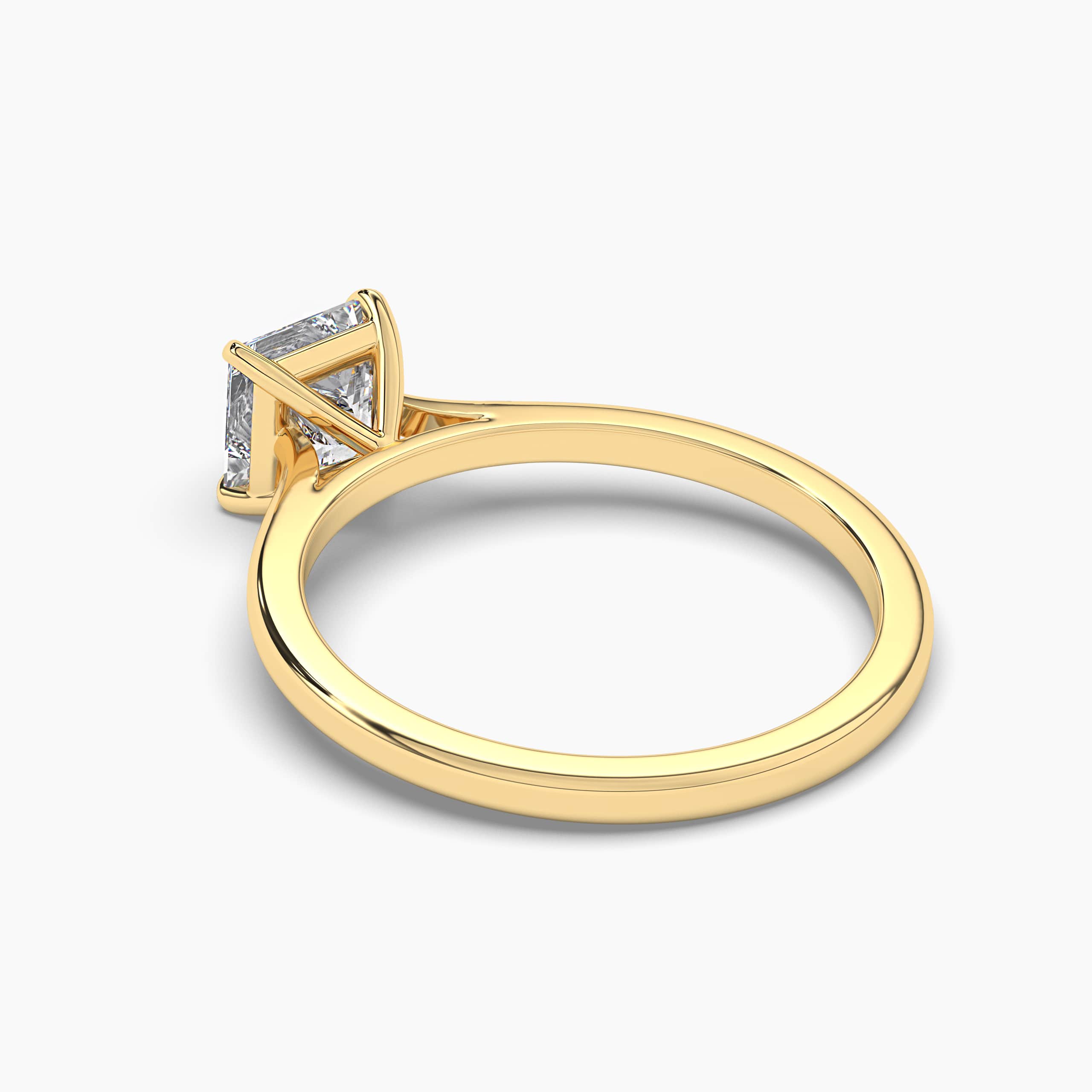 Yellow Gold Contemporary Solitaire Princess Cut Diamond Engagement Ring