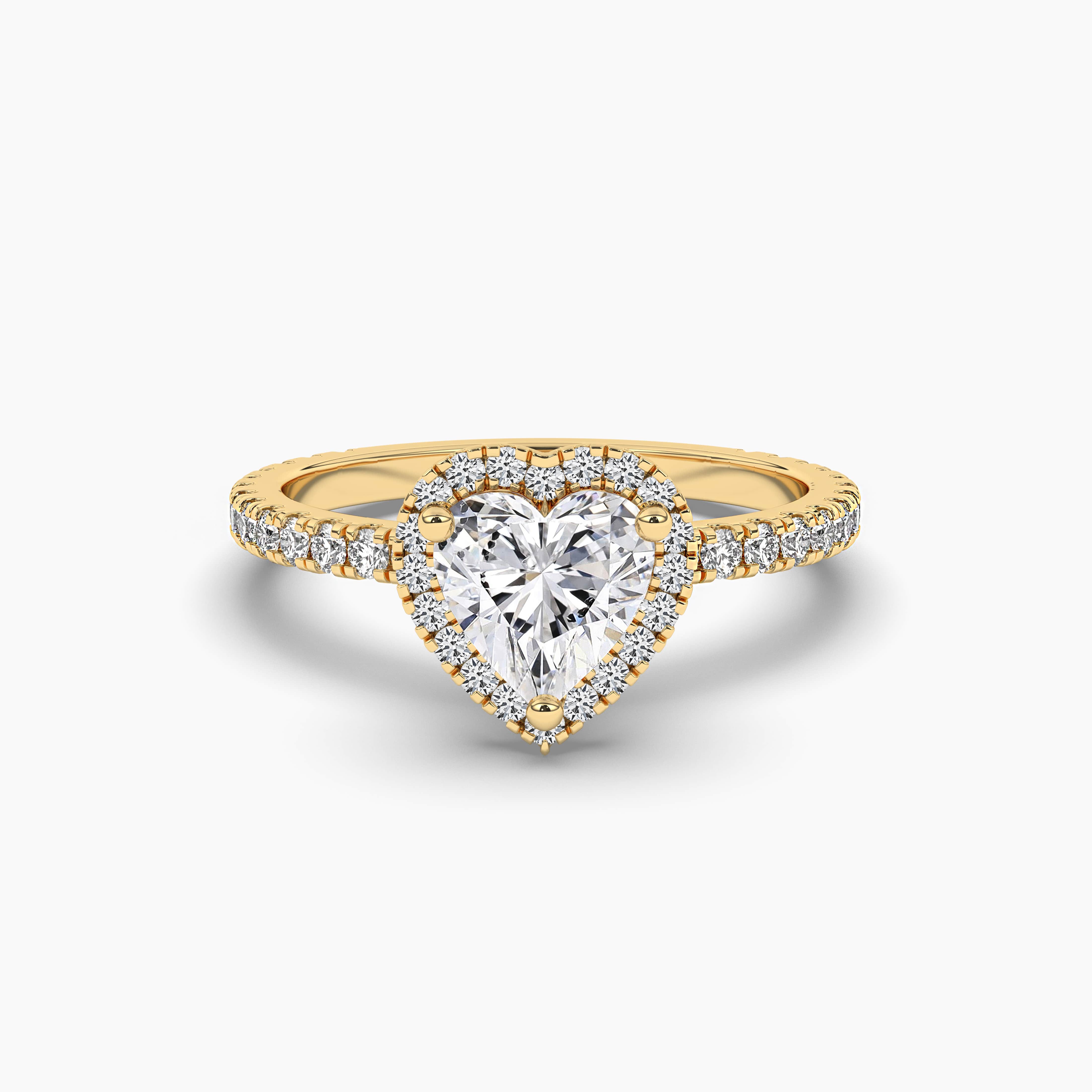 yellow gold heart shape halo diamond engagement ring 