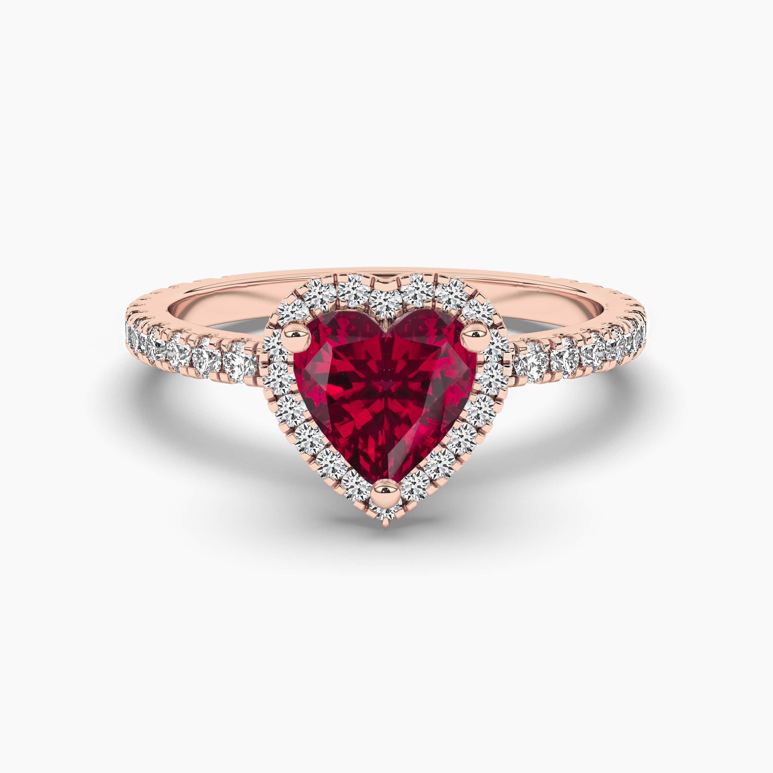 HEART SHAPED RUBY AND DIAMOND RING ROSE GOLD FOR WOMAN'S