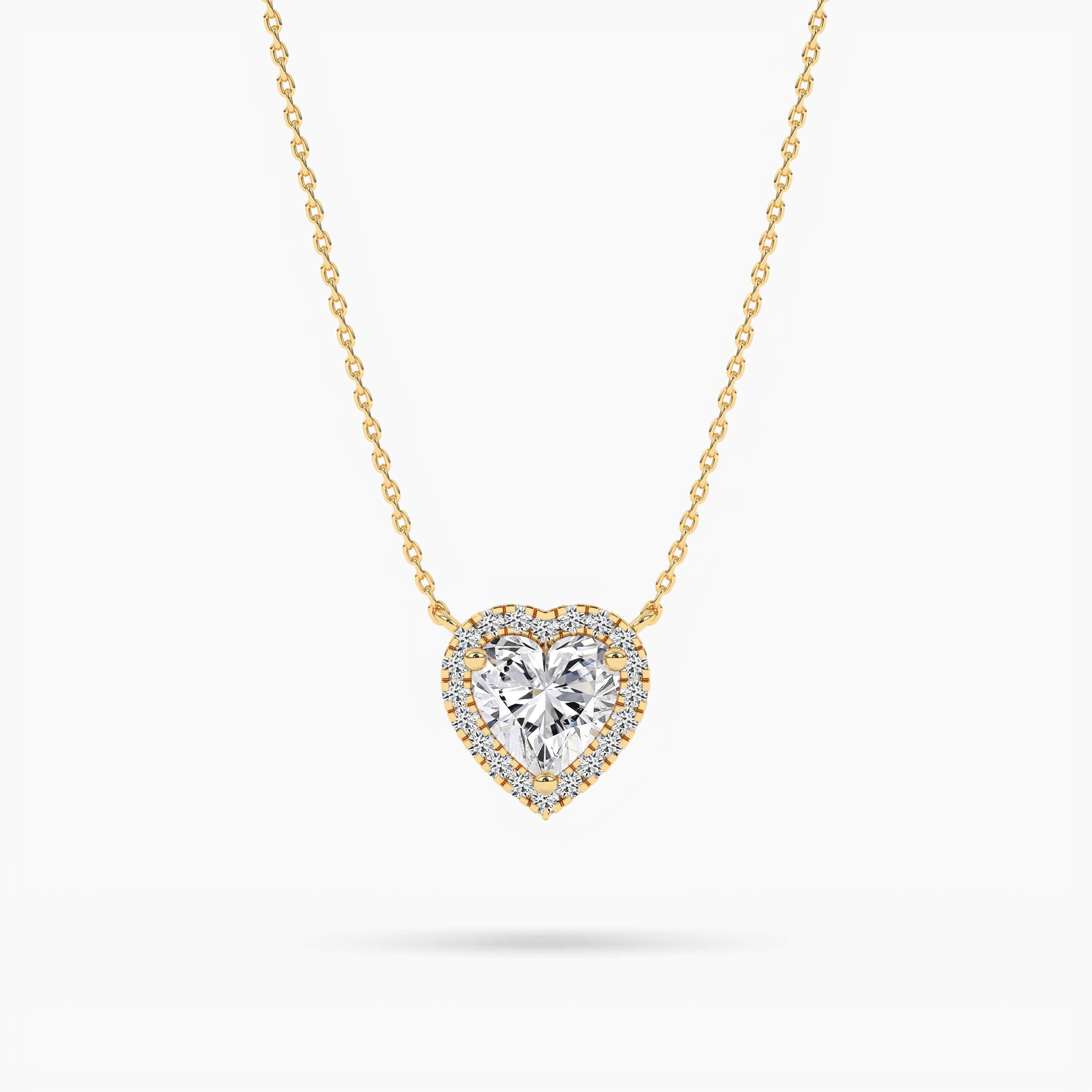 Heart Diamond Halo Pendant Necklace In Yellow Gold