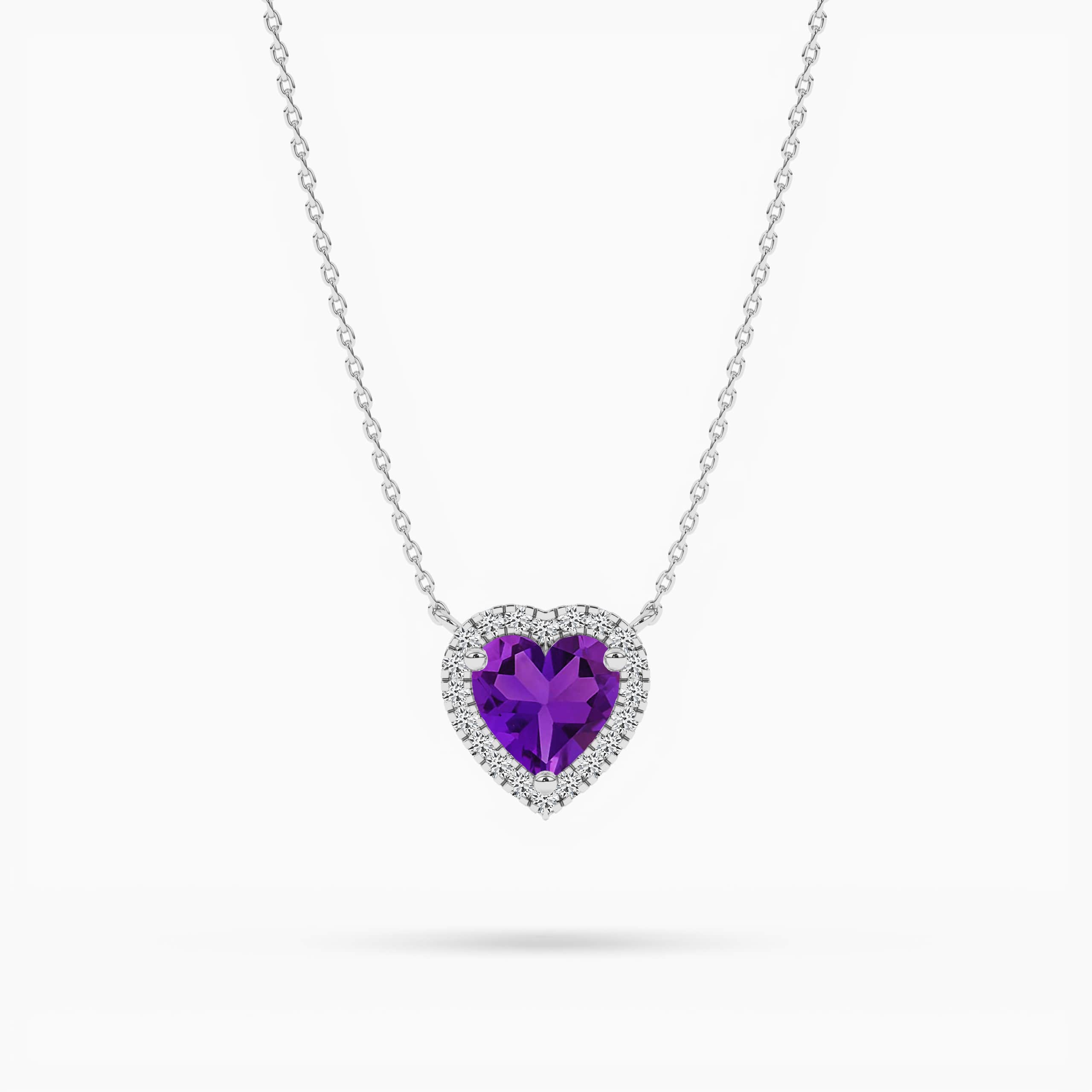 Amethyst and Diamond Heart Pendant in White  Gold