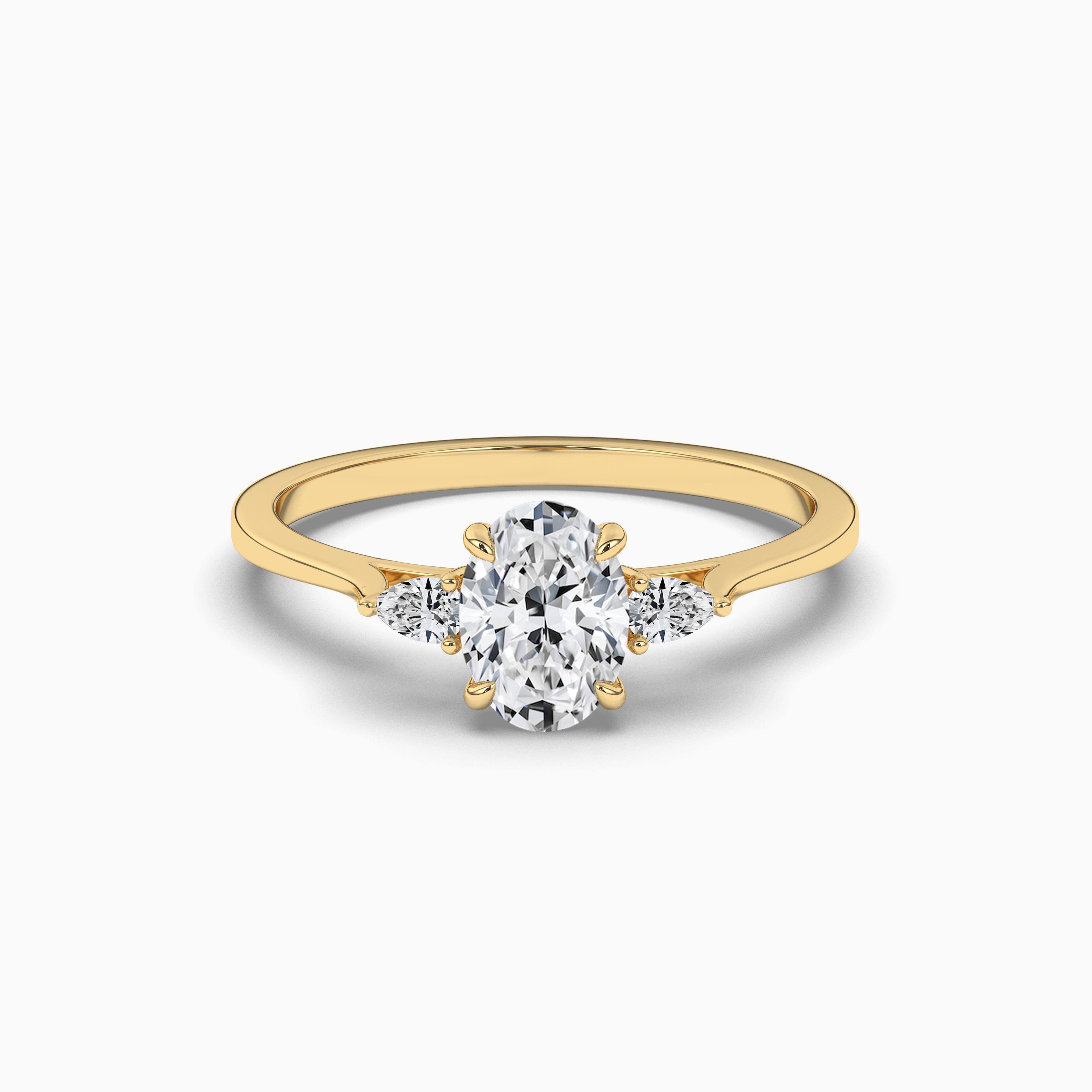 Oval Three Stone Engagement Ring Yellow Gold