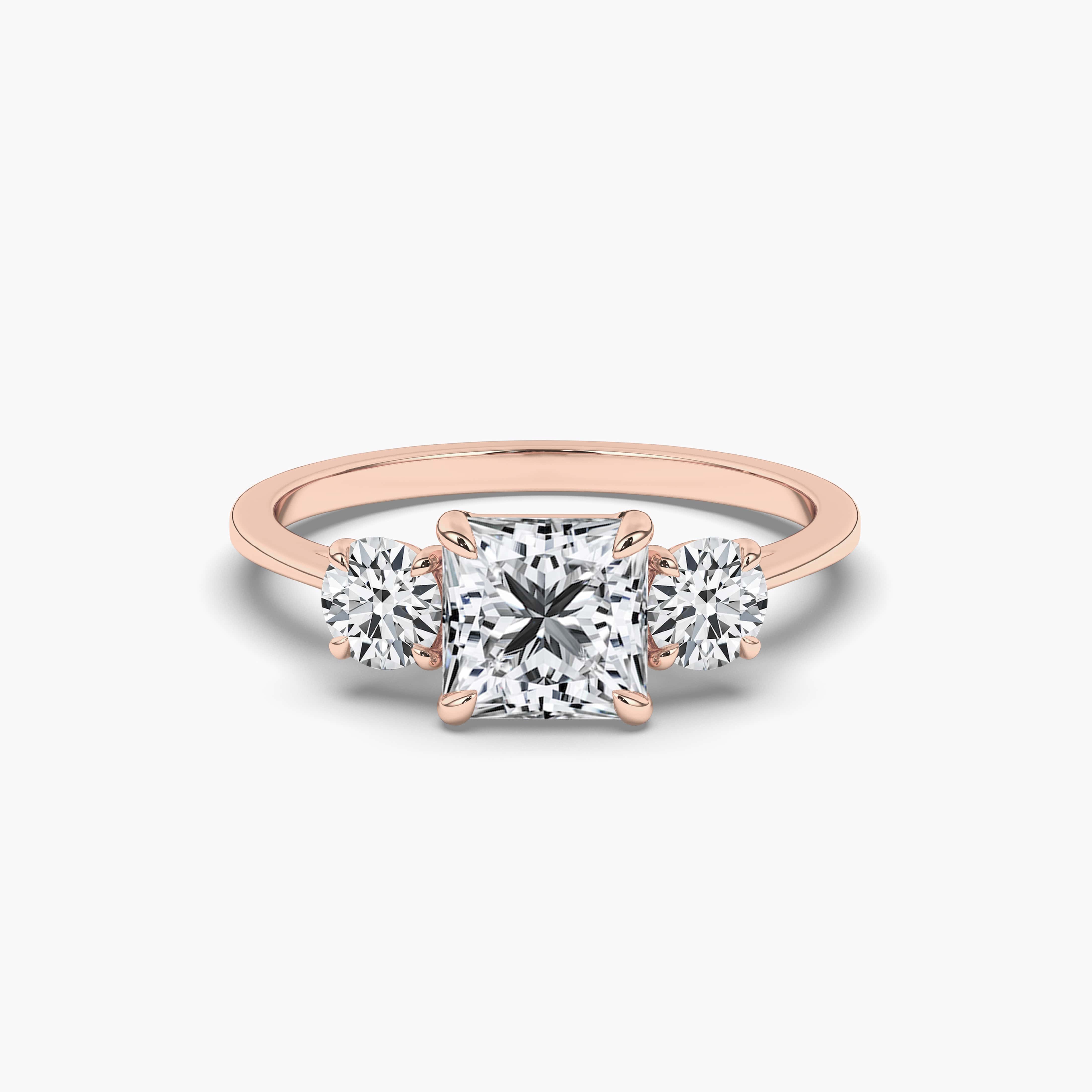 Princess Cut Solitaire Diamond Shank Rose Gold Ring