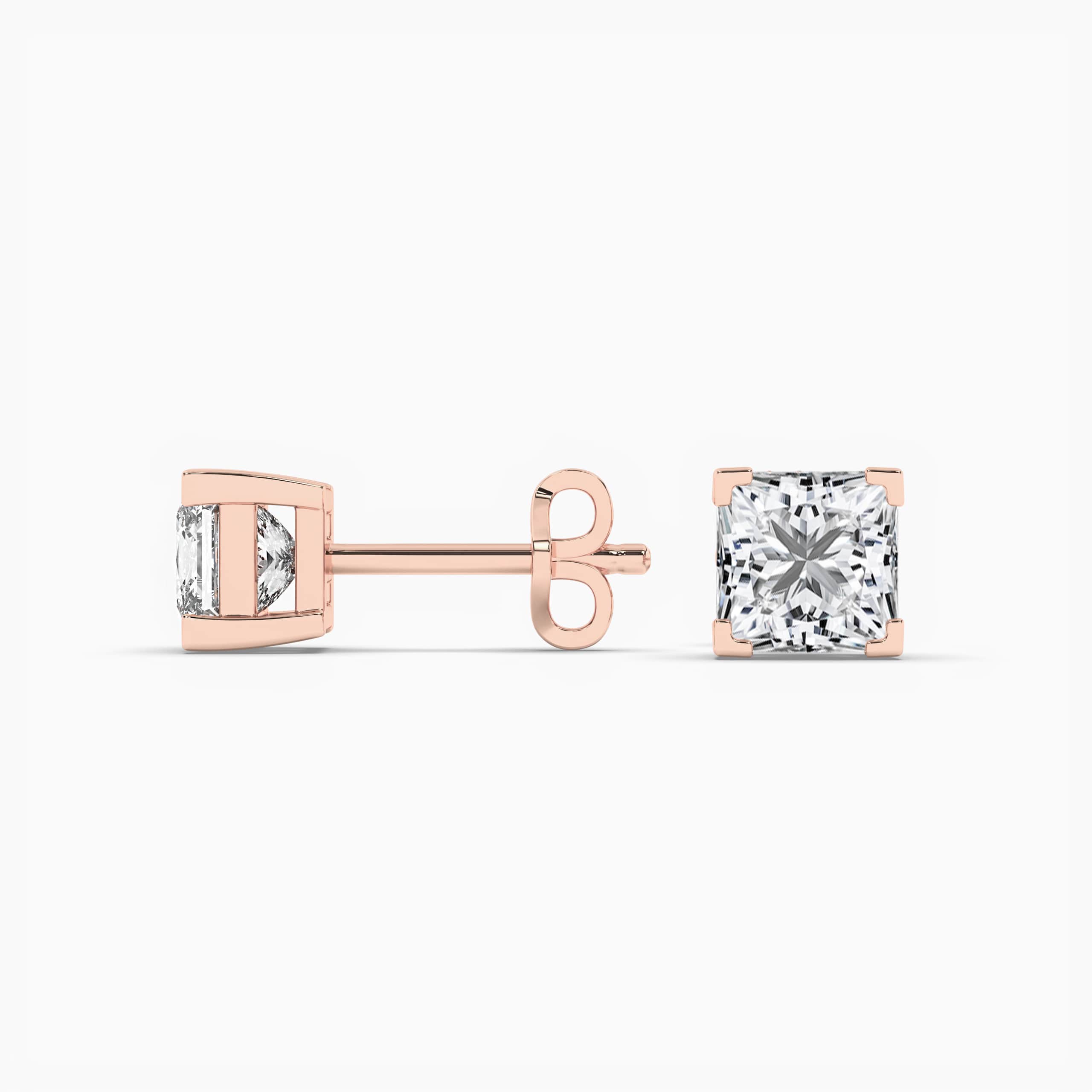 Princess Diamond Stud Earrings Rose Gold 