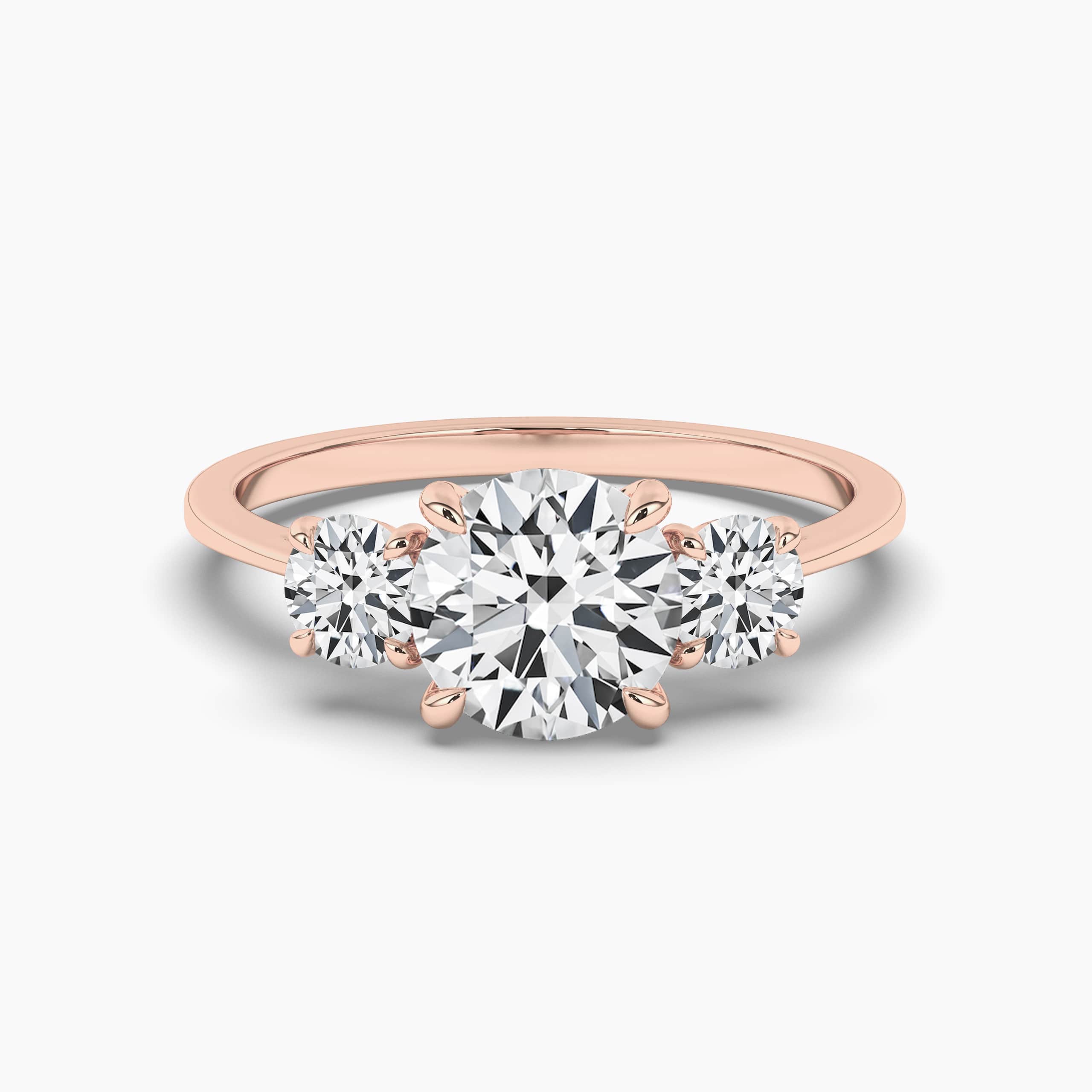 ROSE GOLD solitaire ROUND CUT TRILOGY DIAMOND ENGAGEMENT RING WITH SIDE DIAMONDS