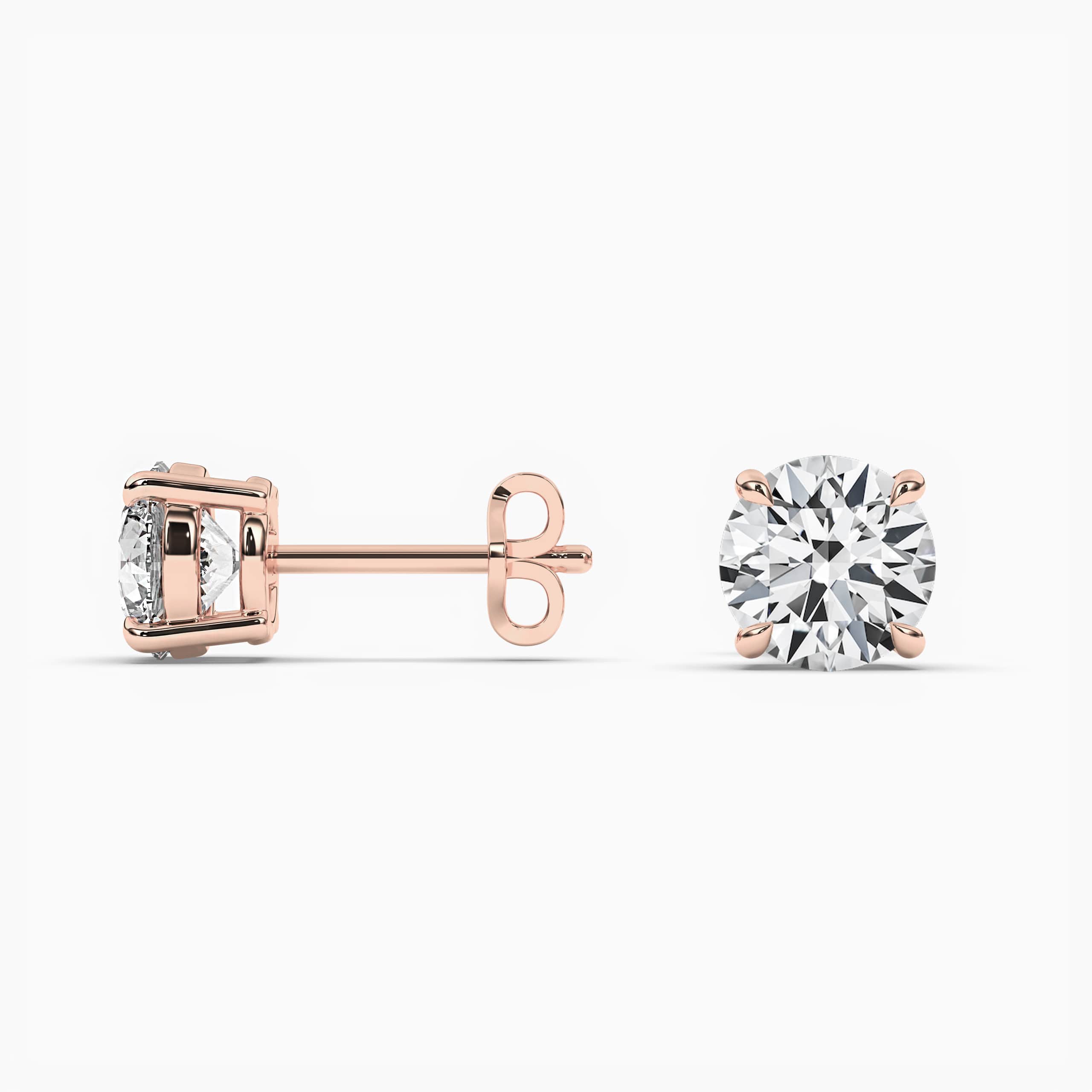 Round Cut Diamond Stud Earrings  Round Rose Gold